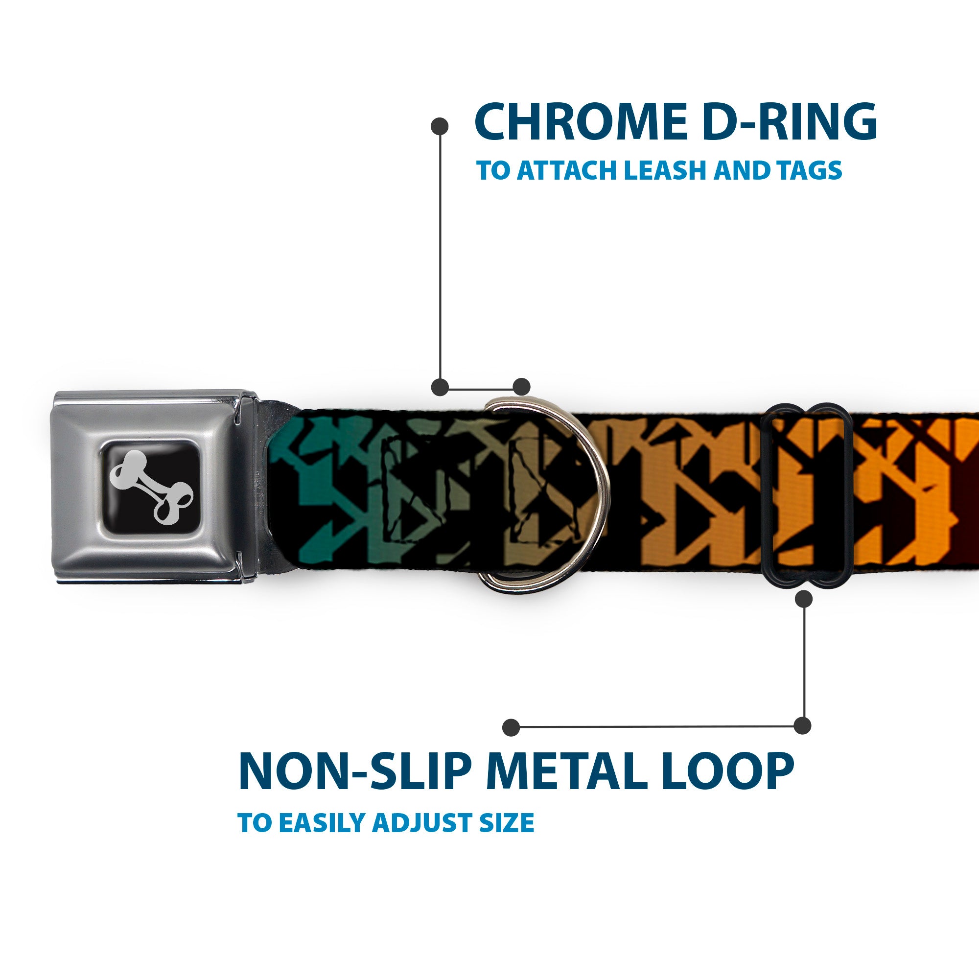Dog Bone Seatbelt Buckle Collar - Geometric Transition Blues/Reds/Orange/Yellows Seatbelt Buckle Collars Buckle-Down