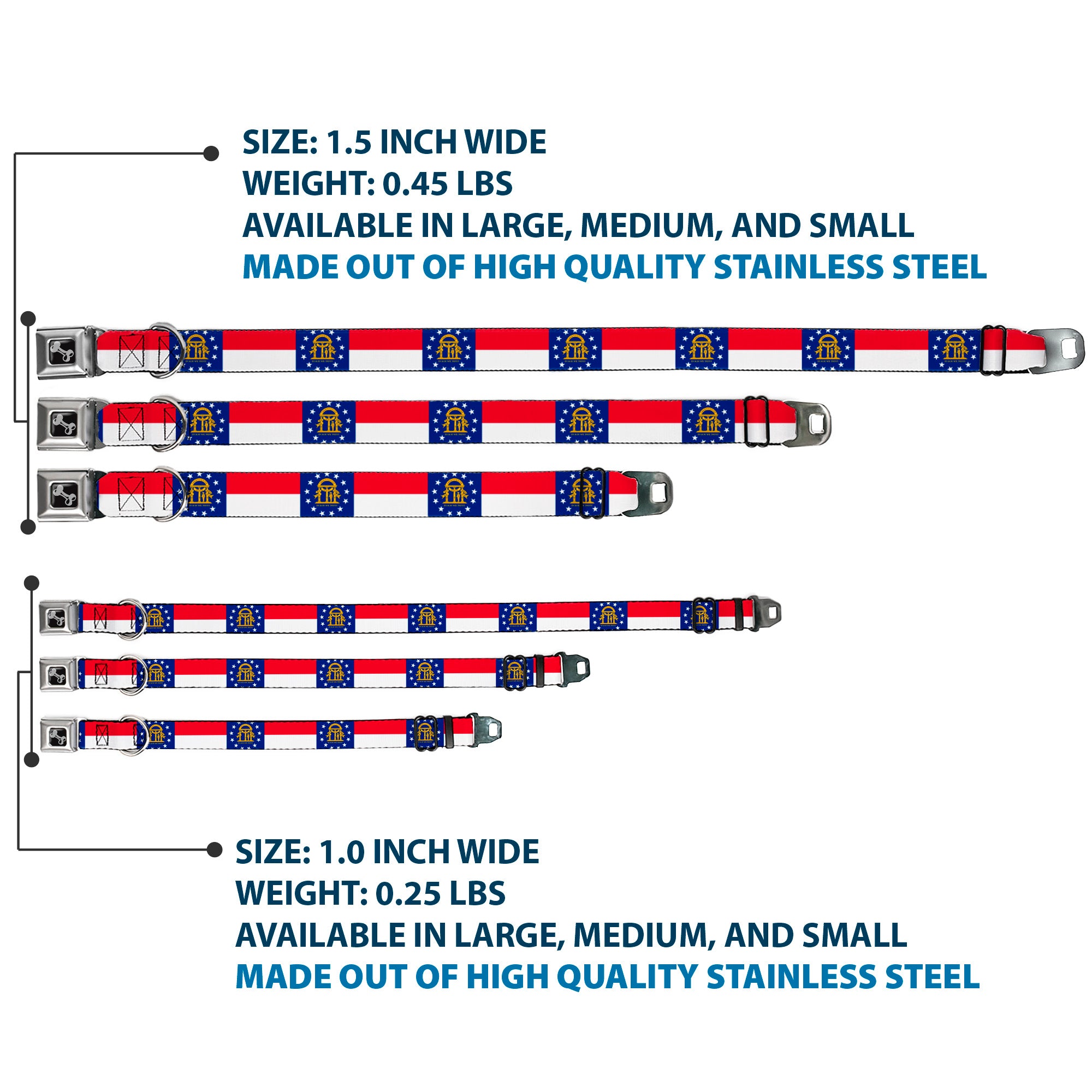 Dog Bone Seatbelt Buckle Collar - Georgia Flag Seatbelt Buckle Collars Buckle-Down