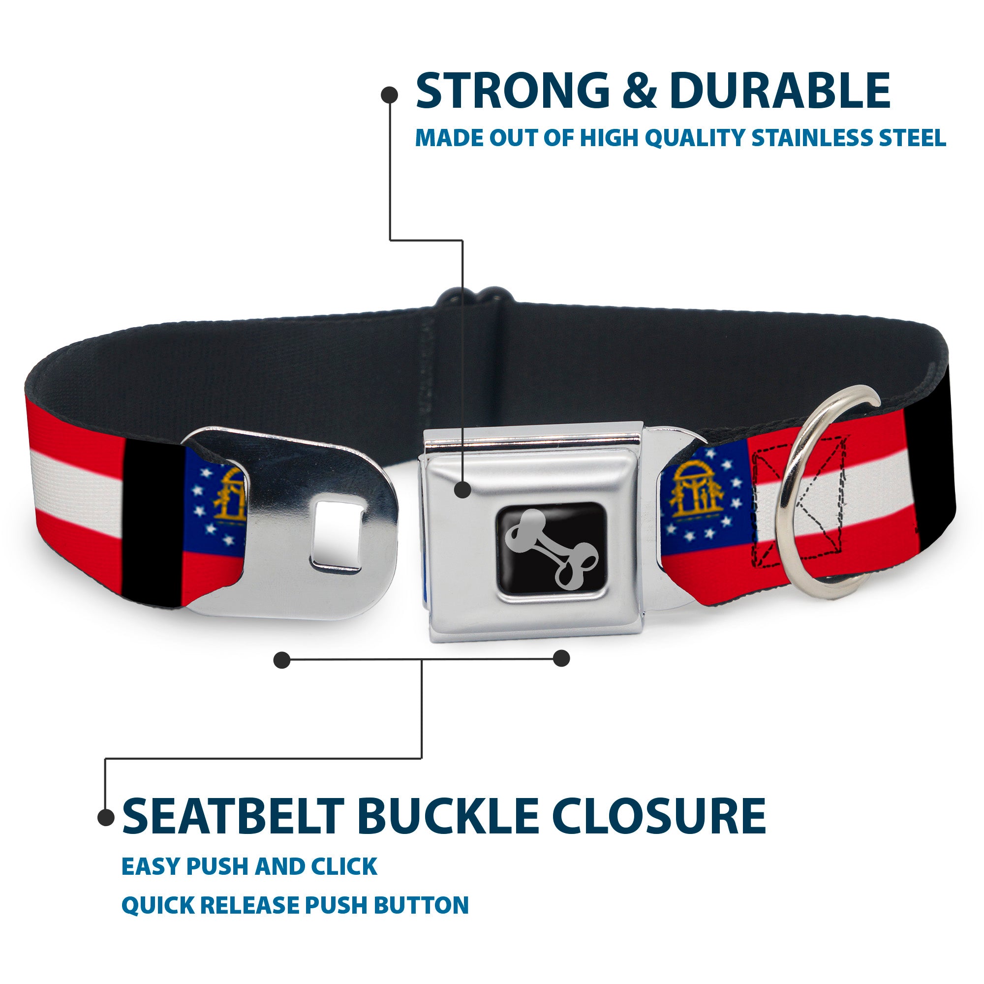 Dog Bone Seatbelt Buckle Collar - Georgia Flags/Black Seatbelt Buckle Collars Buckle-Down