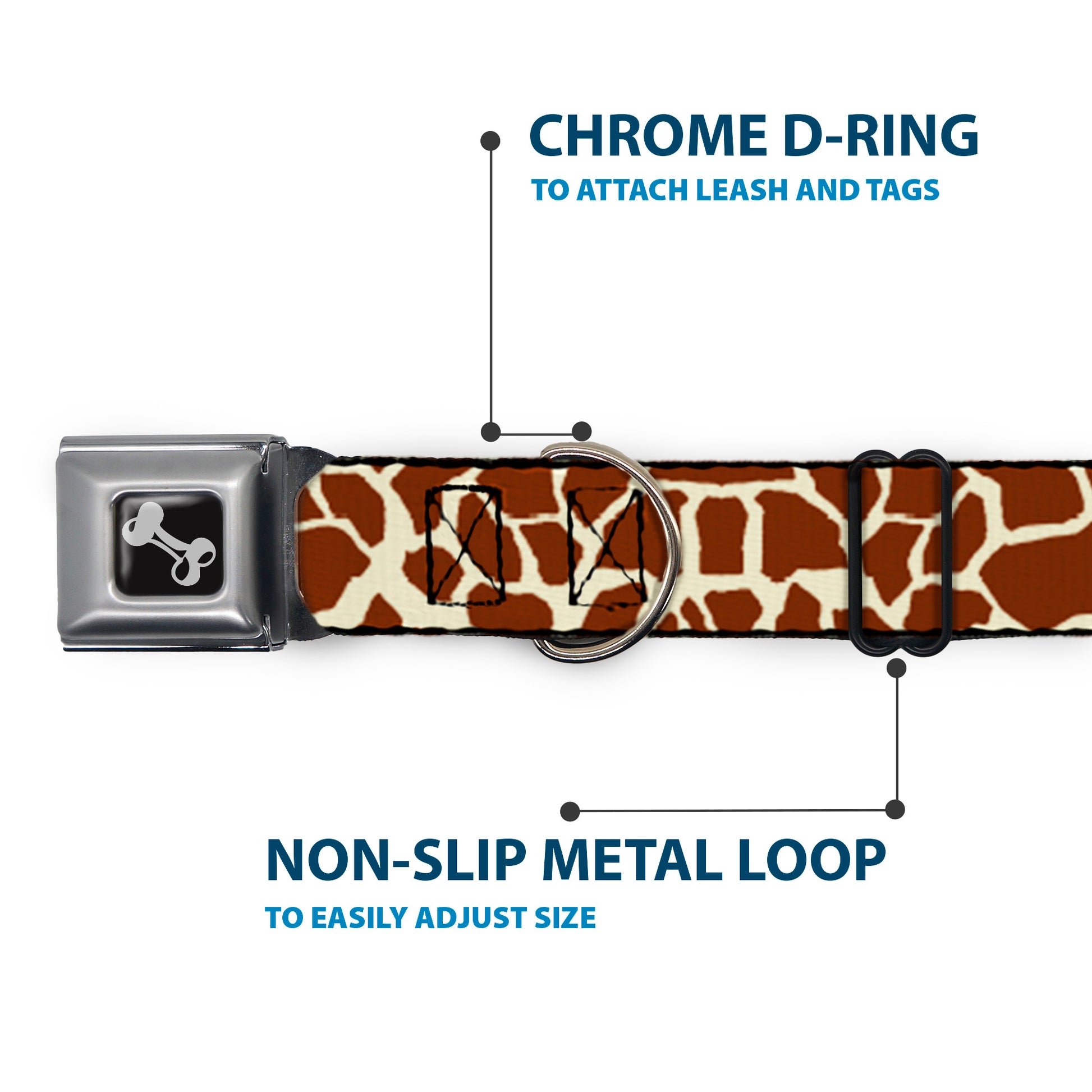 Dog Bone Seatbelt Buckle Collar - Giraffe Spots2 Cream/Brown Seatbelt Buckle Collars Buckle-Down