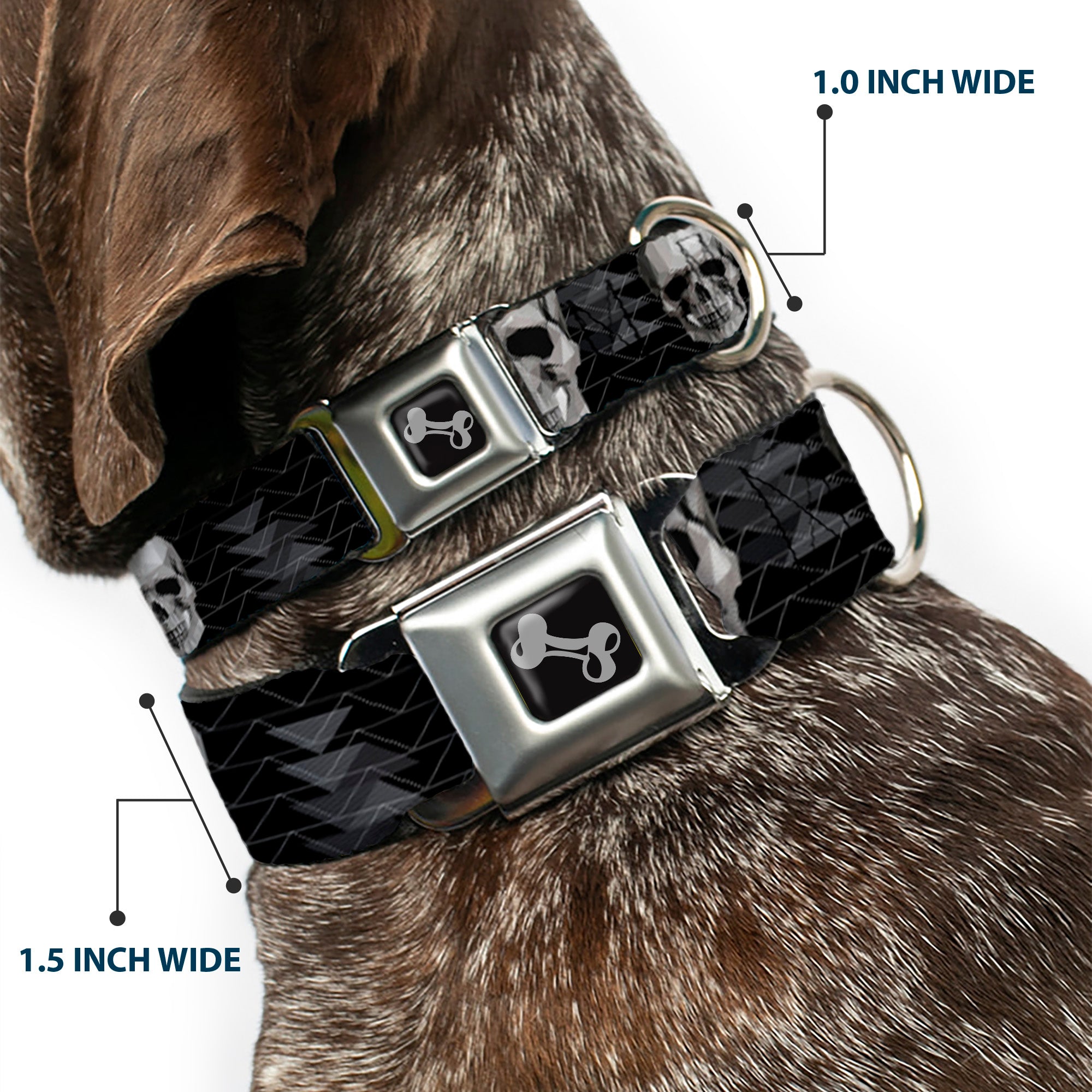 Dog Bone Seatbelt Buckle Collar - Geometric 3-D Skull Face/Chevron Black/Grays/White Seatbelt Buckle Collars Buckle-Down