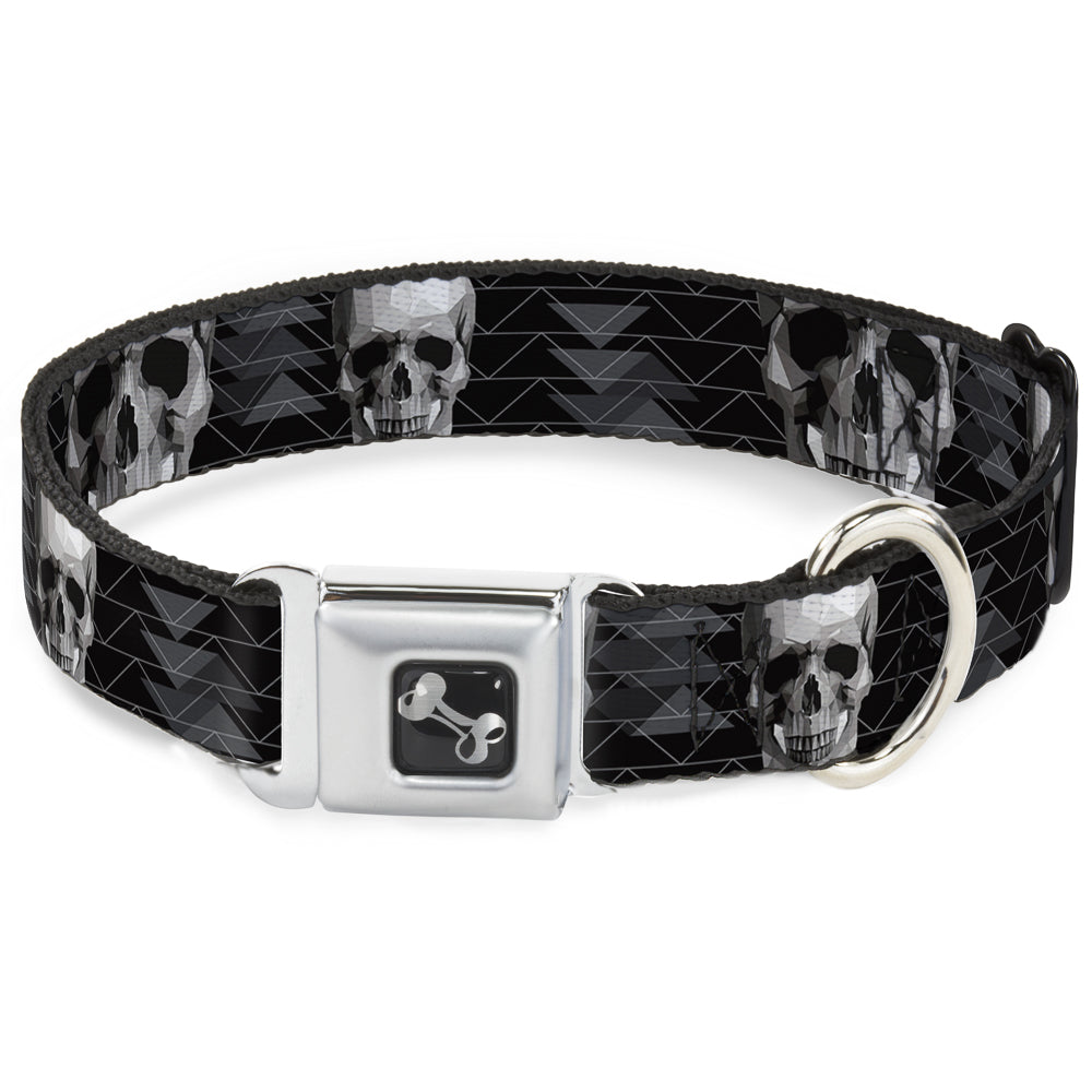 Dog Bone Seatbelt Buckle Collar - Geometric 3-D Skull Face/Chevron Black/Grays/White Seatbelt Buckle Collars Buckle-Down