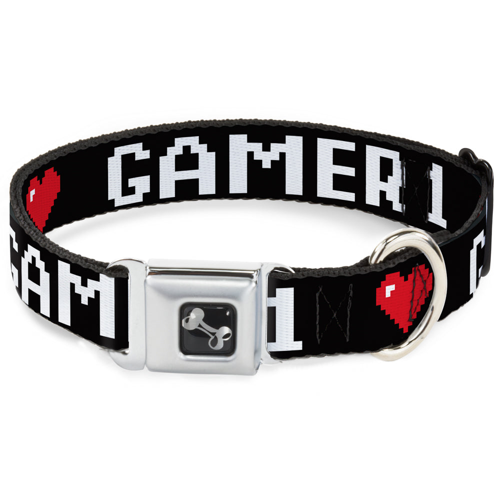 Dog Bone Seatbelt Buckle Collar - GAMER 1/Heart 8-Bit Black/White/Red Seatbelt Buckle Collars Buckle-Down