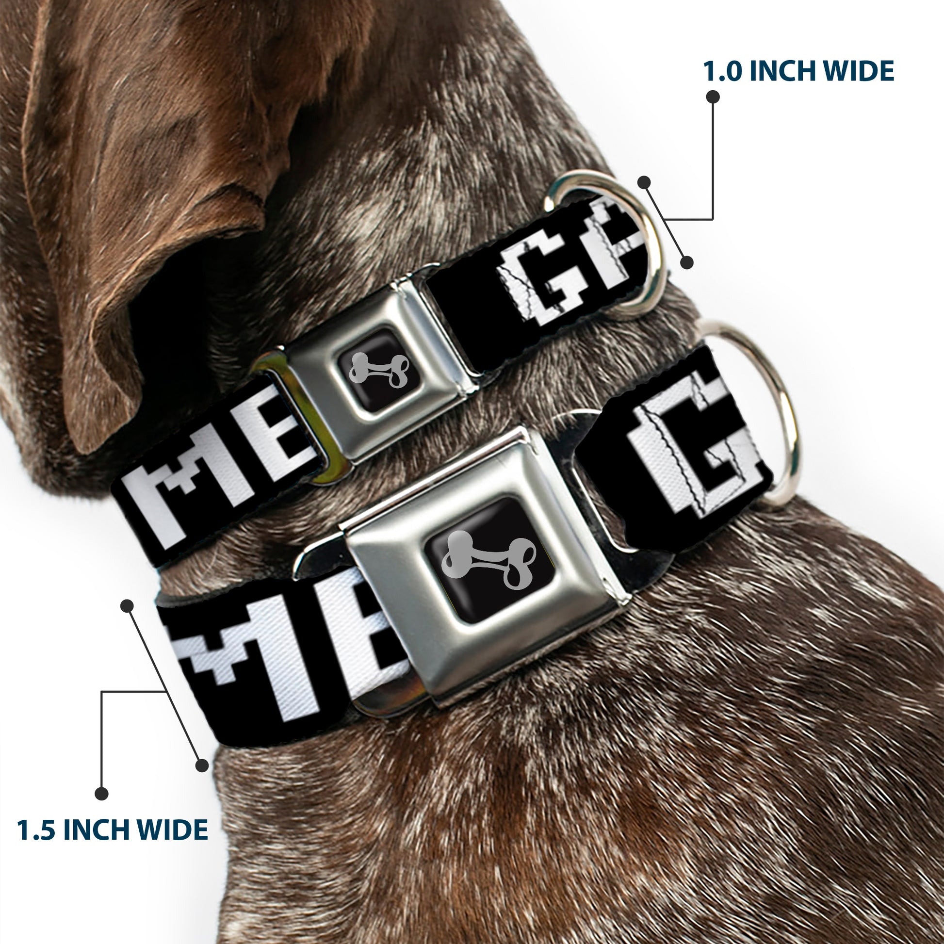 Dog Bone Seatbelt Buckle Collar - GAMER 2/Heart 8-Bit Black/White/Red Seatbelt Buckle Collars Buckle-Down