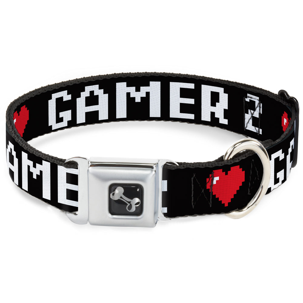 Dog Bone Seatbelt Buckle Collar - GAMER 2/Heart 8-Bit Black/White/Red Seatbelt Buckle Collars Buckle-Down