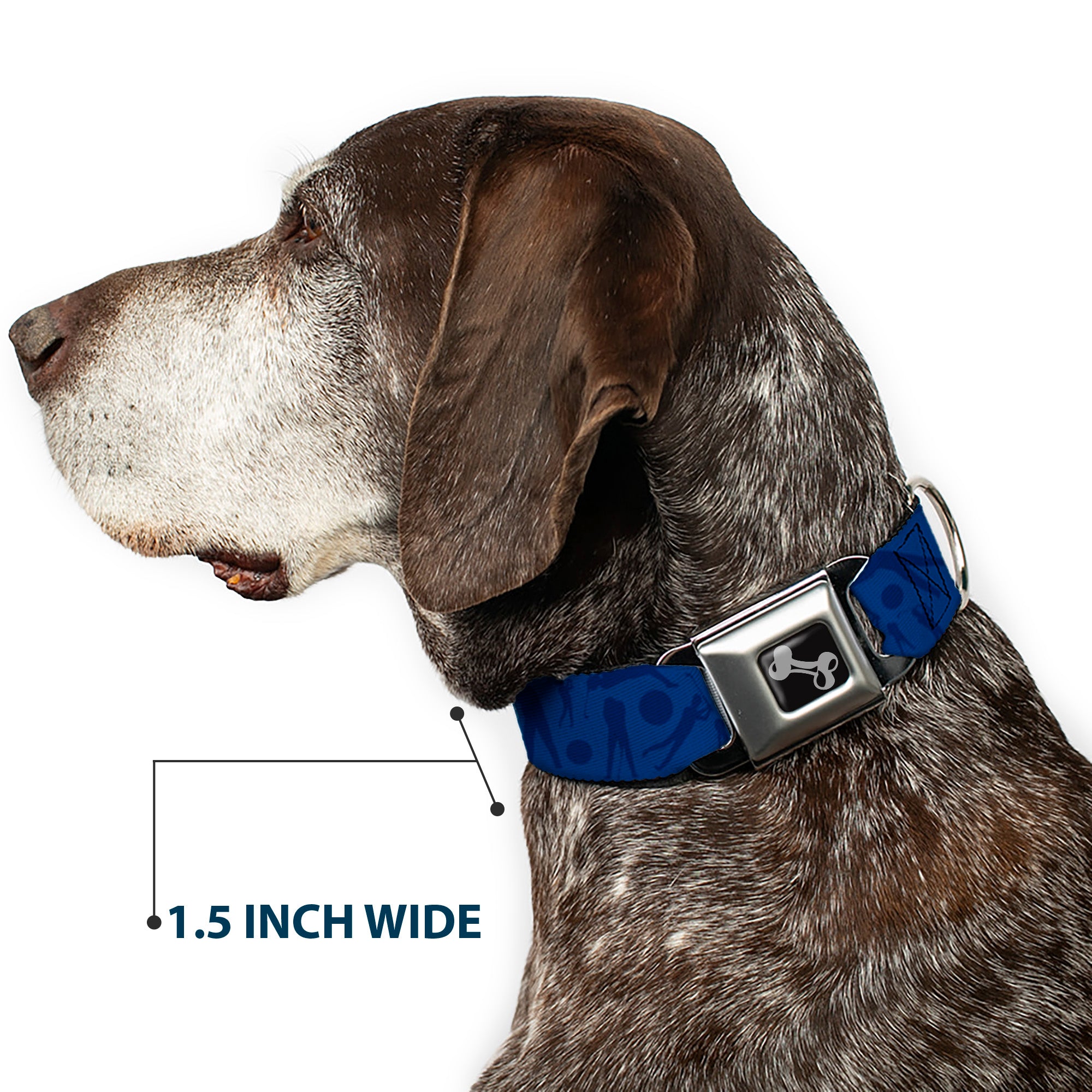 Dog Bone Black/Silver Seatbelt Buckle Collar - Golfing Silhouettes Collage Blues Seatbelt Buckle Collars Buckle-Down