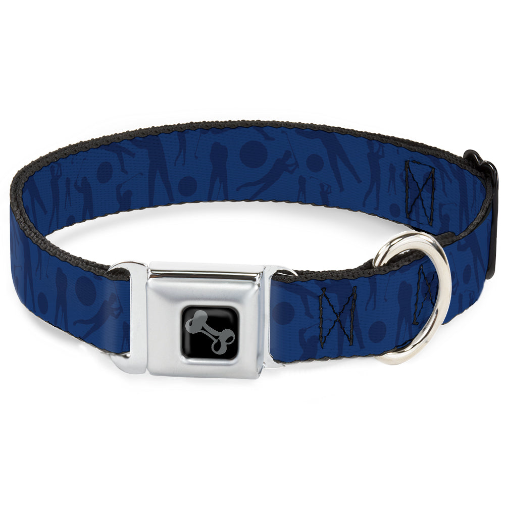 Dog Bone Black/Silver Seatbelt Buckle Collar - Golfing Silhouettes Collage Blues Seatbelt Buckle Collars Buckle-Down