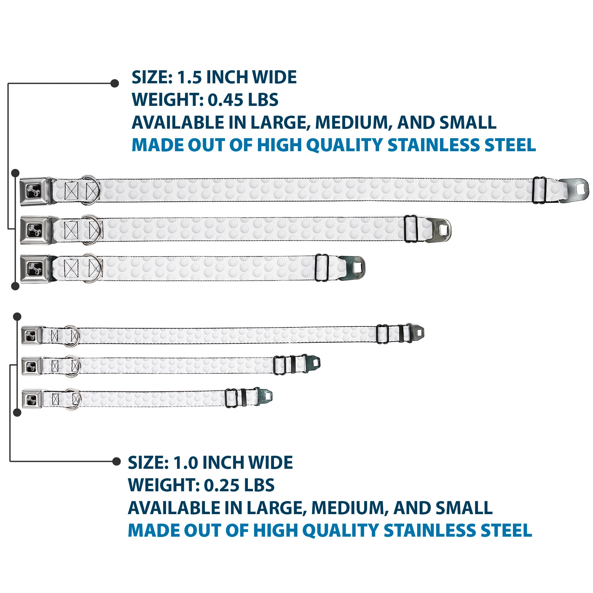 Dog Bone Black/Silver Seatbelt Buckle Collar - Golf Ball Dimples Whites Seatbelt Buckle Collars Buckle-Down