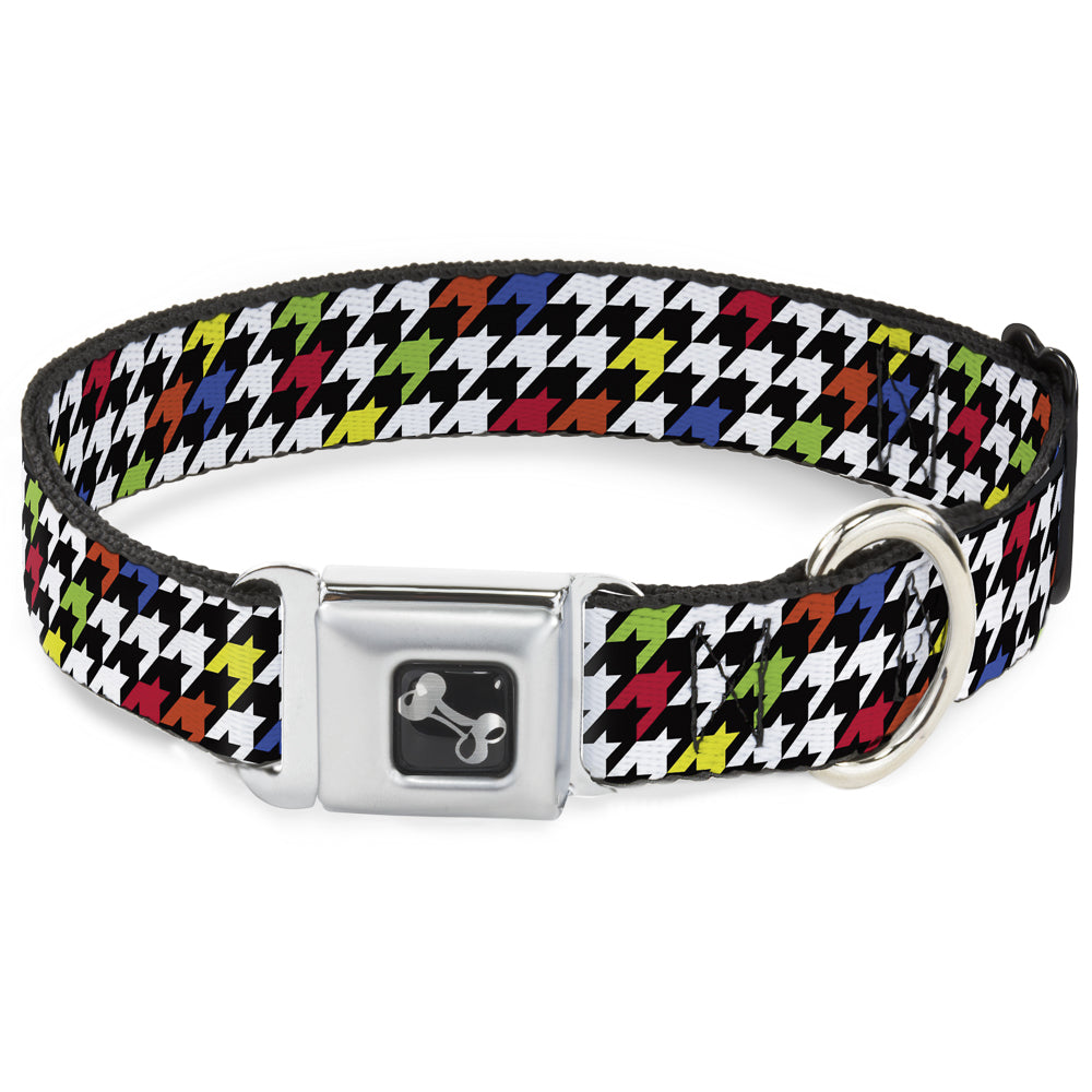 Dog Bone Seatbelt Buckle Collar - Houndstooth Black/White/Multi Neon Seatbelt Buckle Collars Buckle-Down