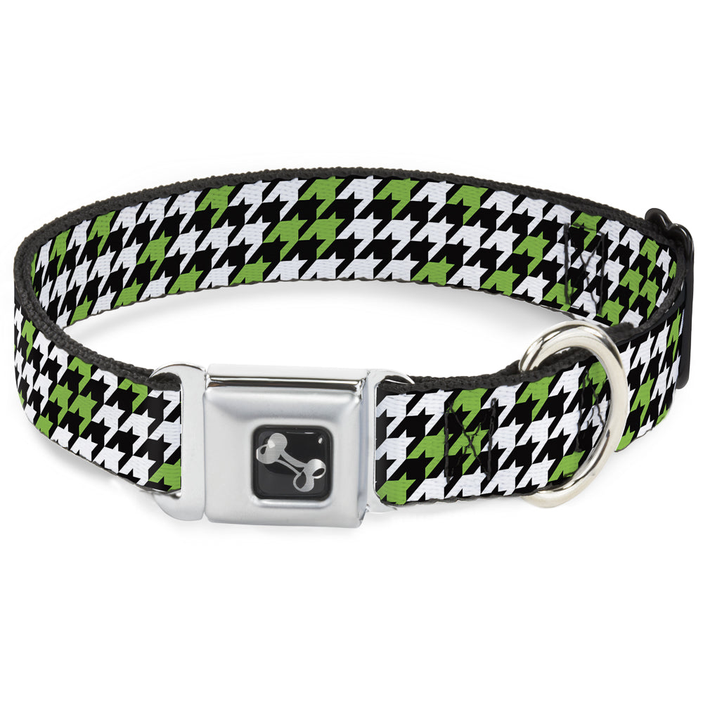 Dog Bone Seatbelt Buckle Collar - Houndstooth Black/White/Neon Green Seatbelt Buckle Collars Buckle-Down