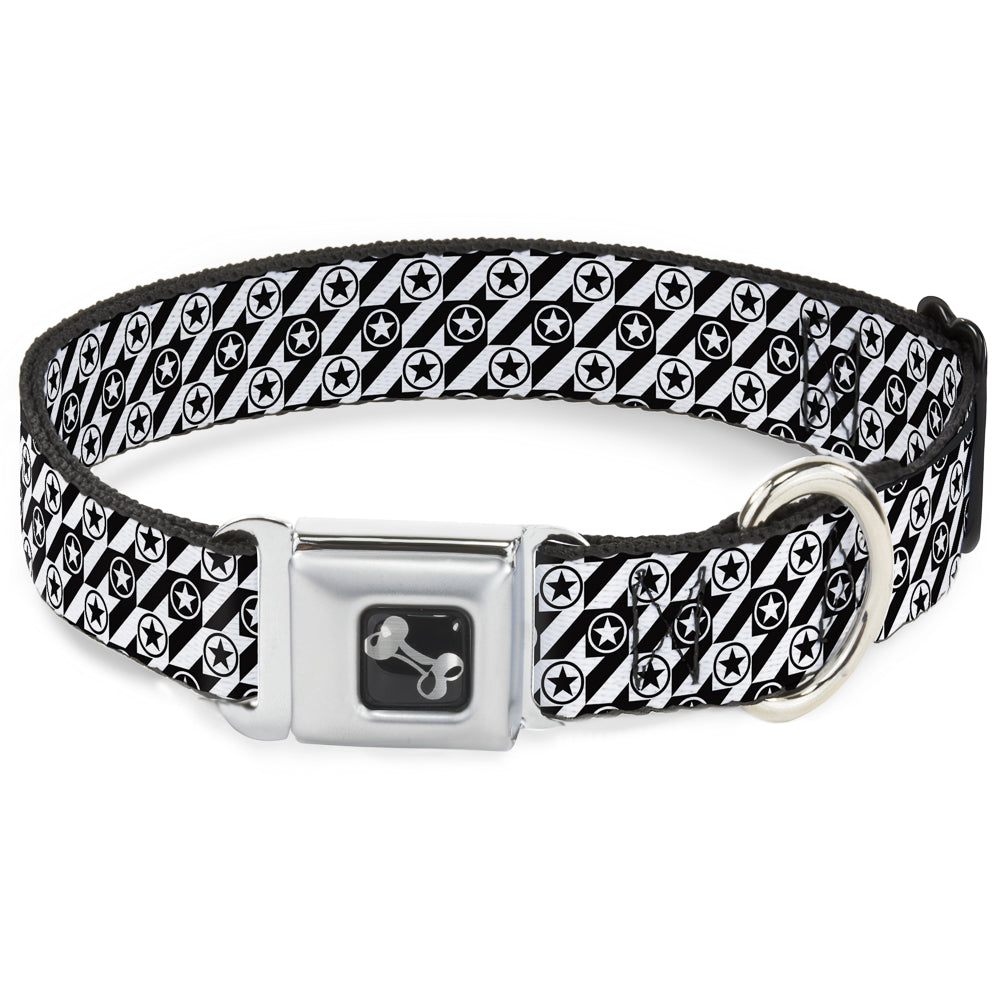 Dog Bone Seatbelt Buckle Collar - Houndstooth Star Black/White Seatbelt Buckle Collars Buckle-Down