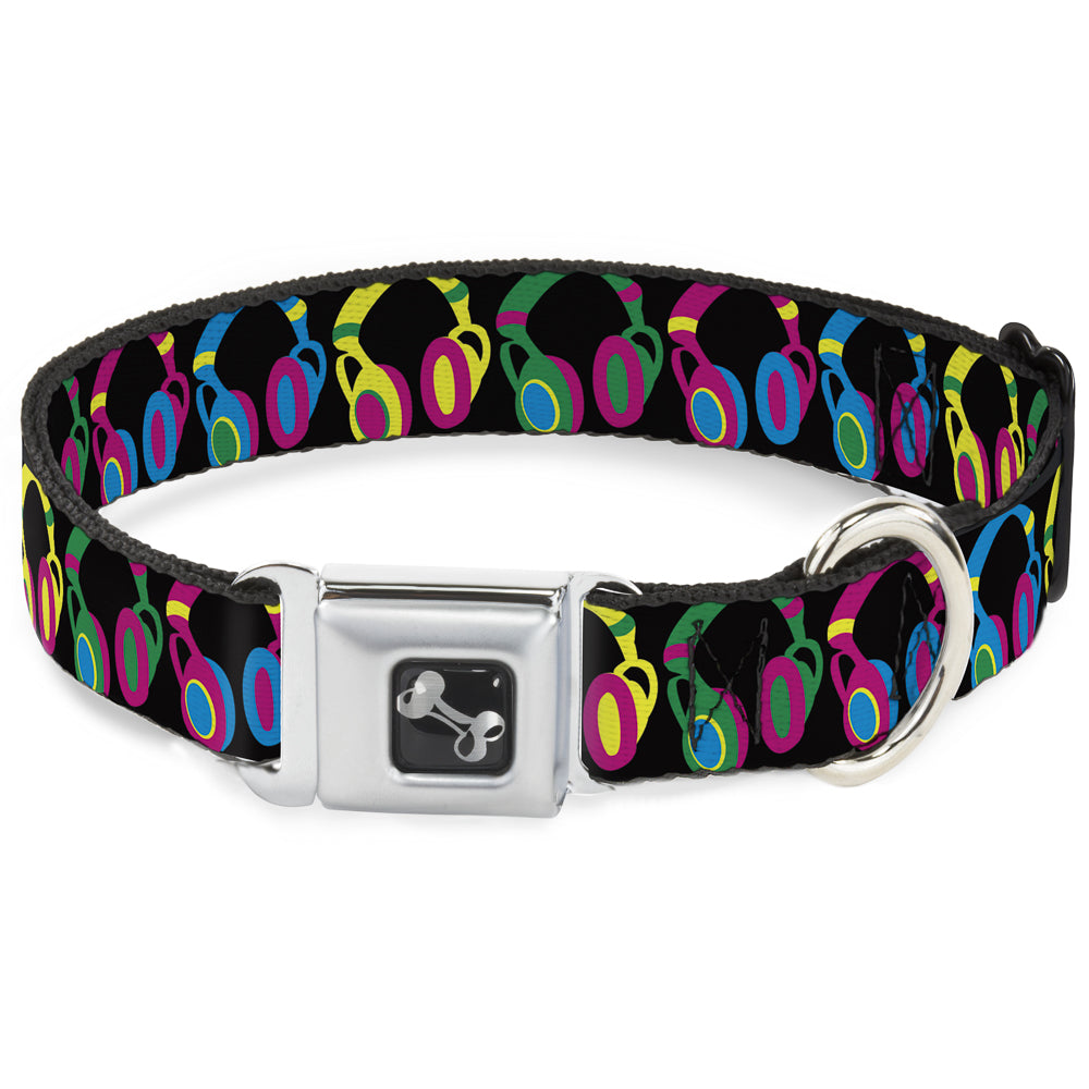 Dog Bone Seatbelt Buckle Collar - Headphones Black/Neon Seatbelt Buckle Collars Buckle-Down