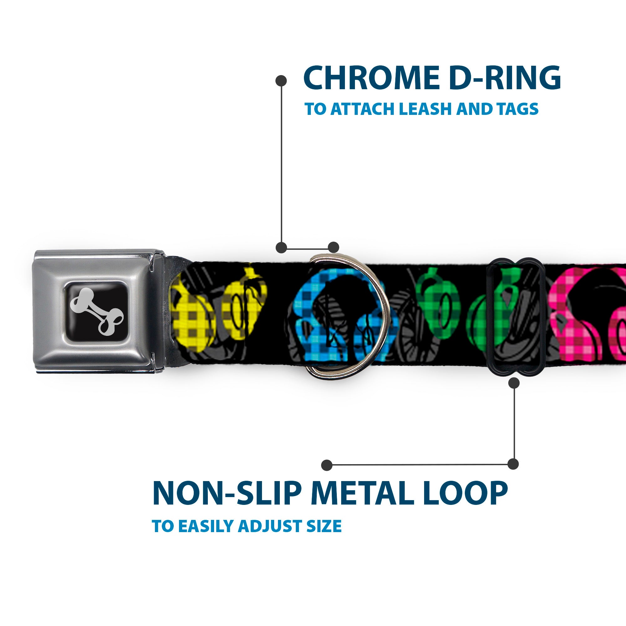 Dog Bone Seatbelt Buckle Collar - Headphones Buffalo Plaid Black/Neon Seatbelt Buckle Collars Buckle-Down