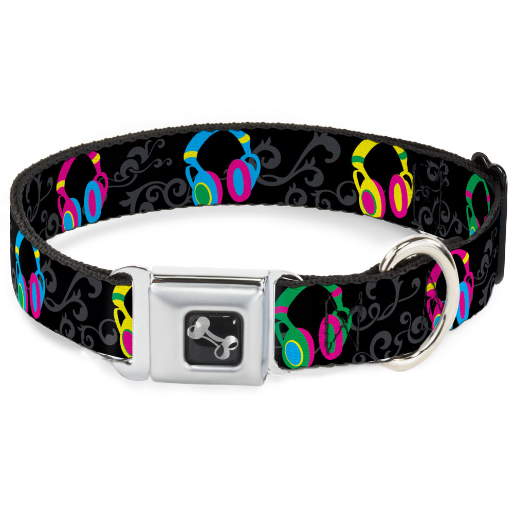 Dog Bone Seatbelt Buckle Collar - Headphones Curls Black/Gray/Neon Seatbelt Buckle Collars Buckle-Down