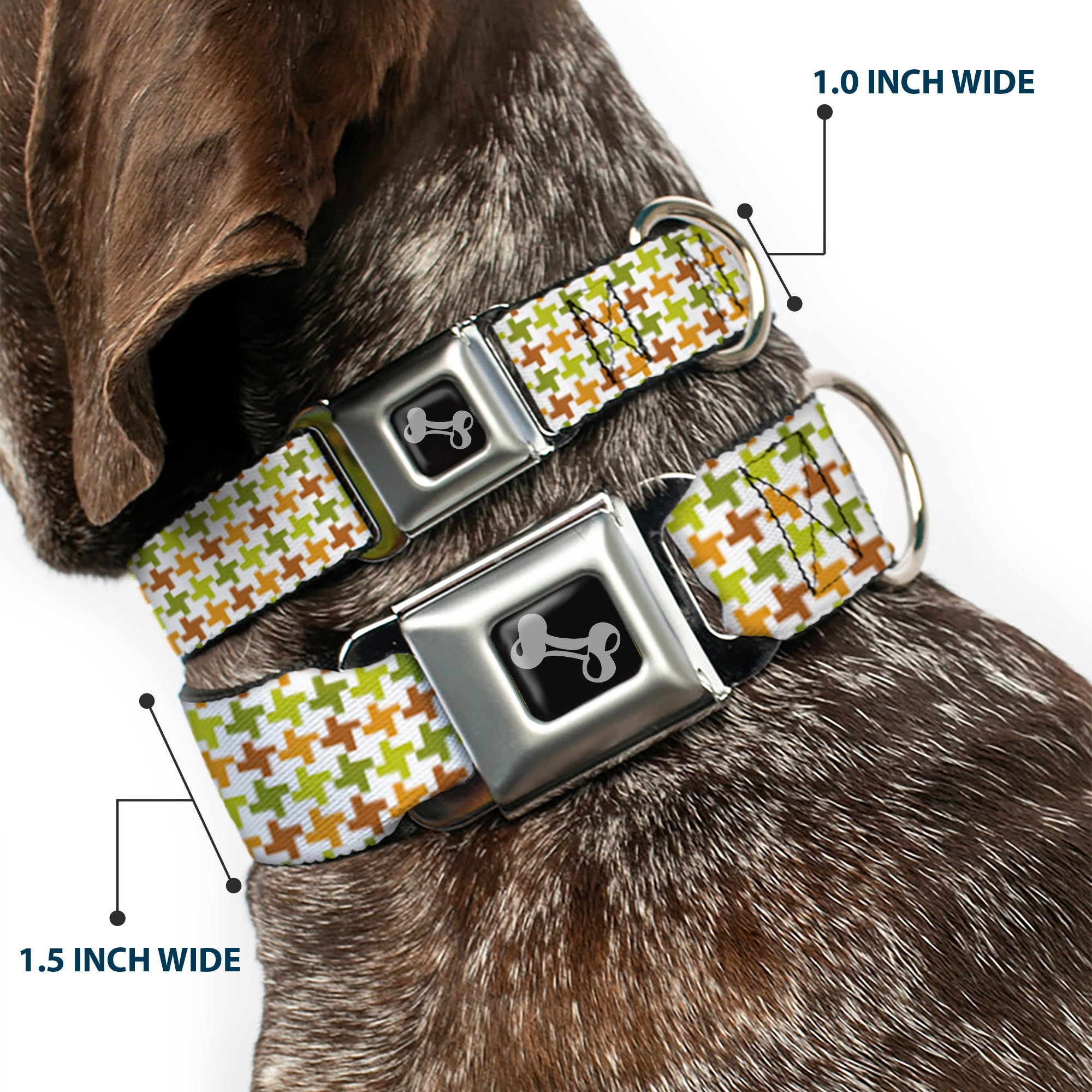 Dog Bone Seatbelt Buckle Collar - Houndstooth White/Green/Brown Seatbelt Buckle Collars Buckle-Down