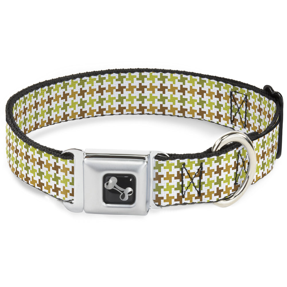 Dog Bone Seatbelt Buckle Collar - Houndstooth White/Green/Brown Seatbelt Buckle Collars Buckle-Down
