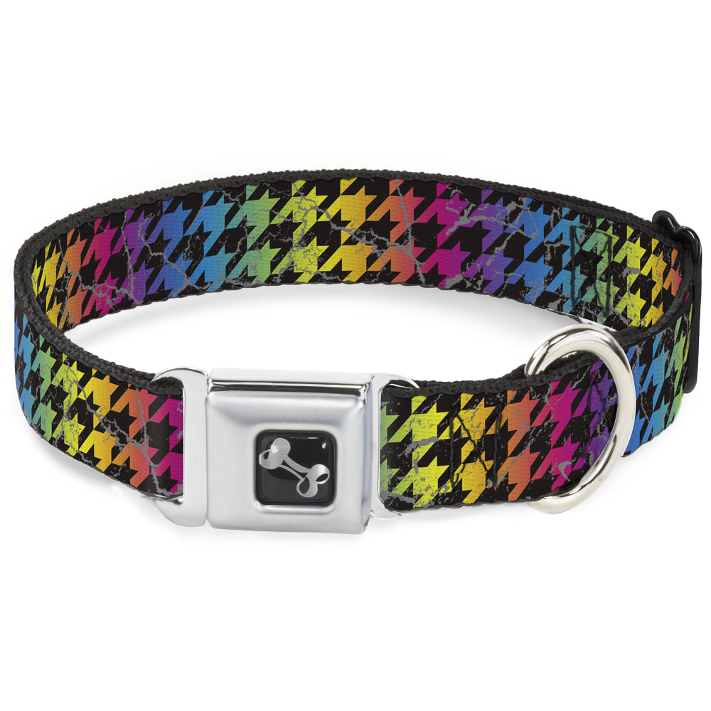 Dog Bone Seatbelt Buckle Collar - Houndstooth Black/Rainbow Seatbelt Buckle Collars Buckle-Down
