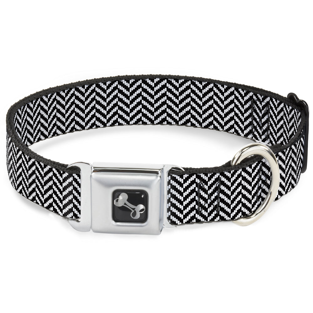 Dog Bone Seatbelt Buckle Collar - Herringbone Jagged Black/White Seatbelt Buckle Collars Buckle-Down