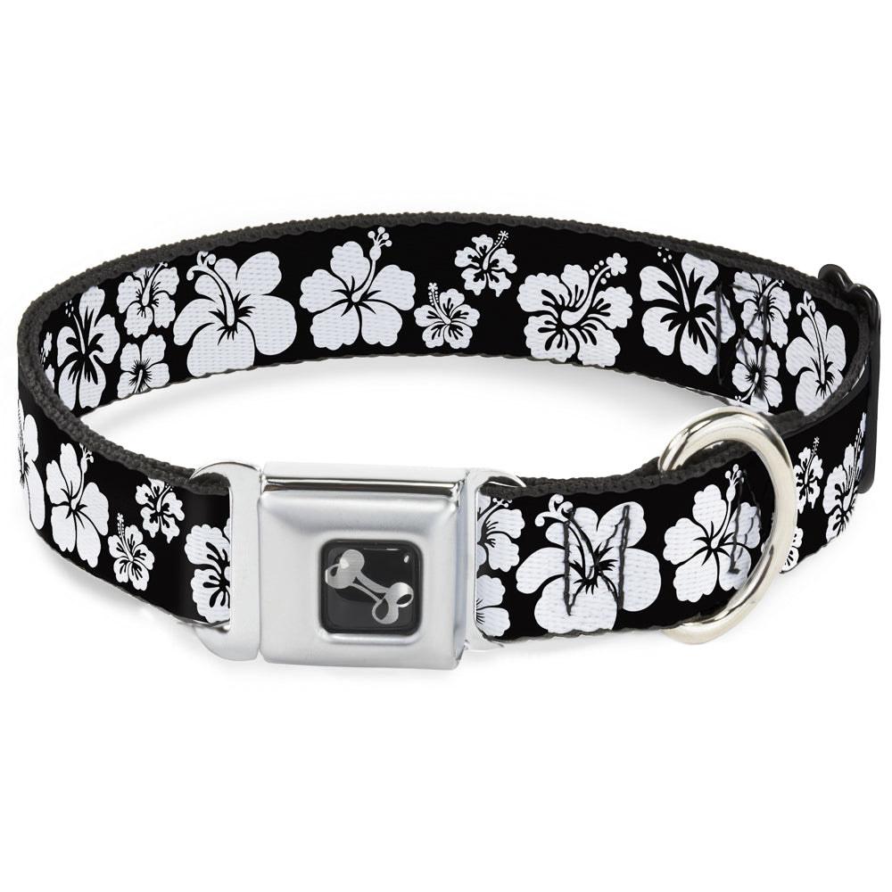 Dog Bone Seatbelt Buckle Collar - Hibiscus Black/White Seatbelt Buckle Collars Buckle-Down