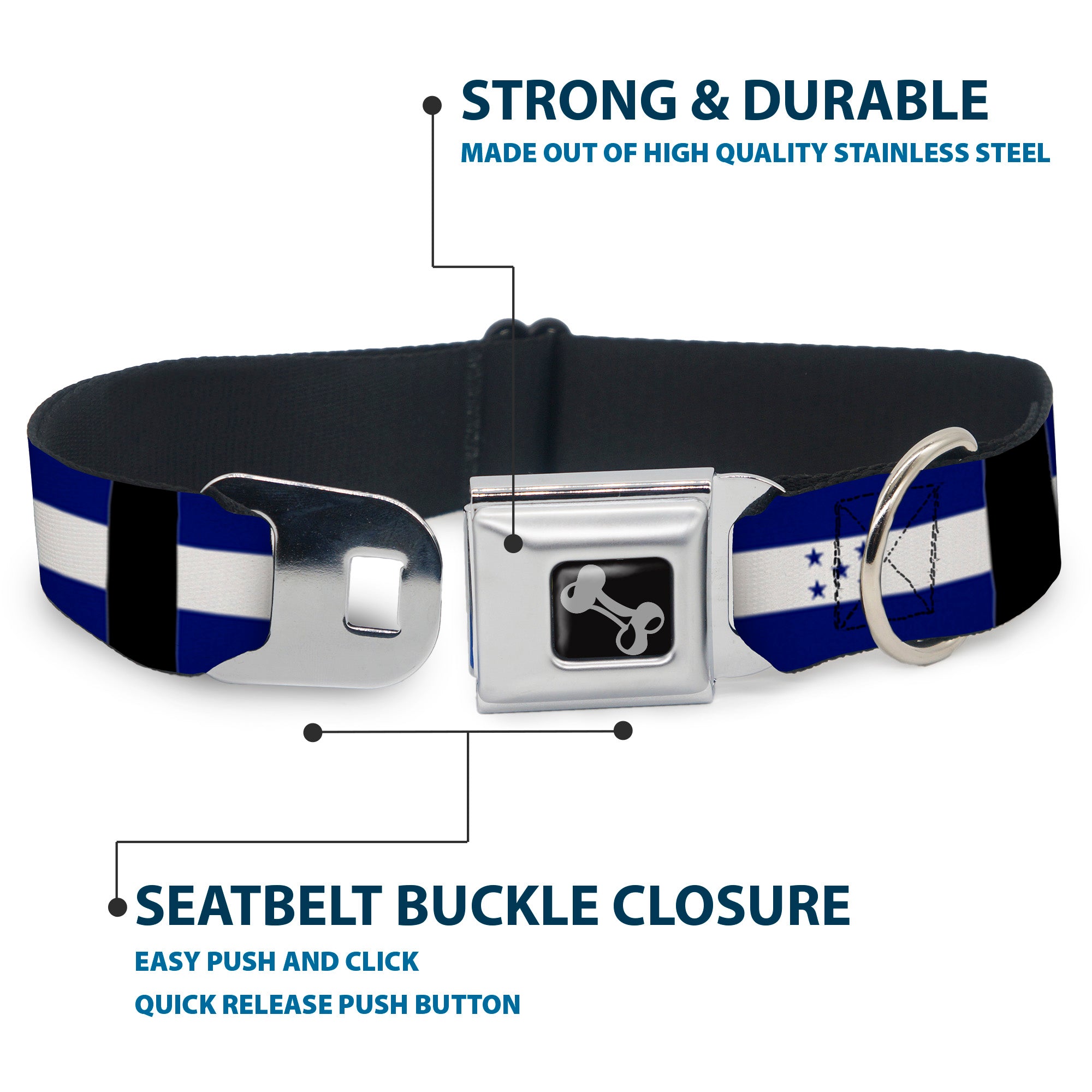 Dog Bone Seatbelt Buckle Collar - Honduras Flags Seatbelt Buckle Collars Buckle-Down