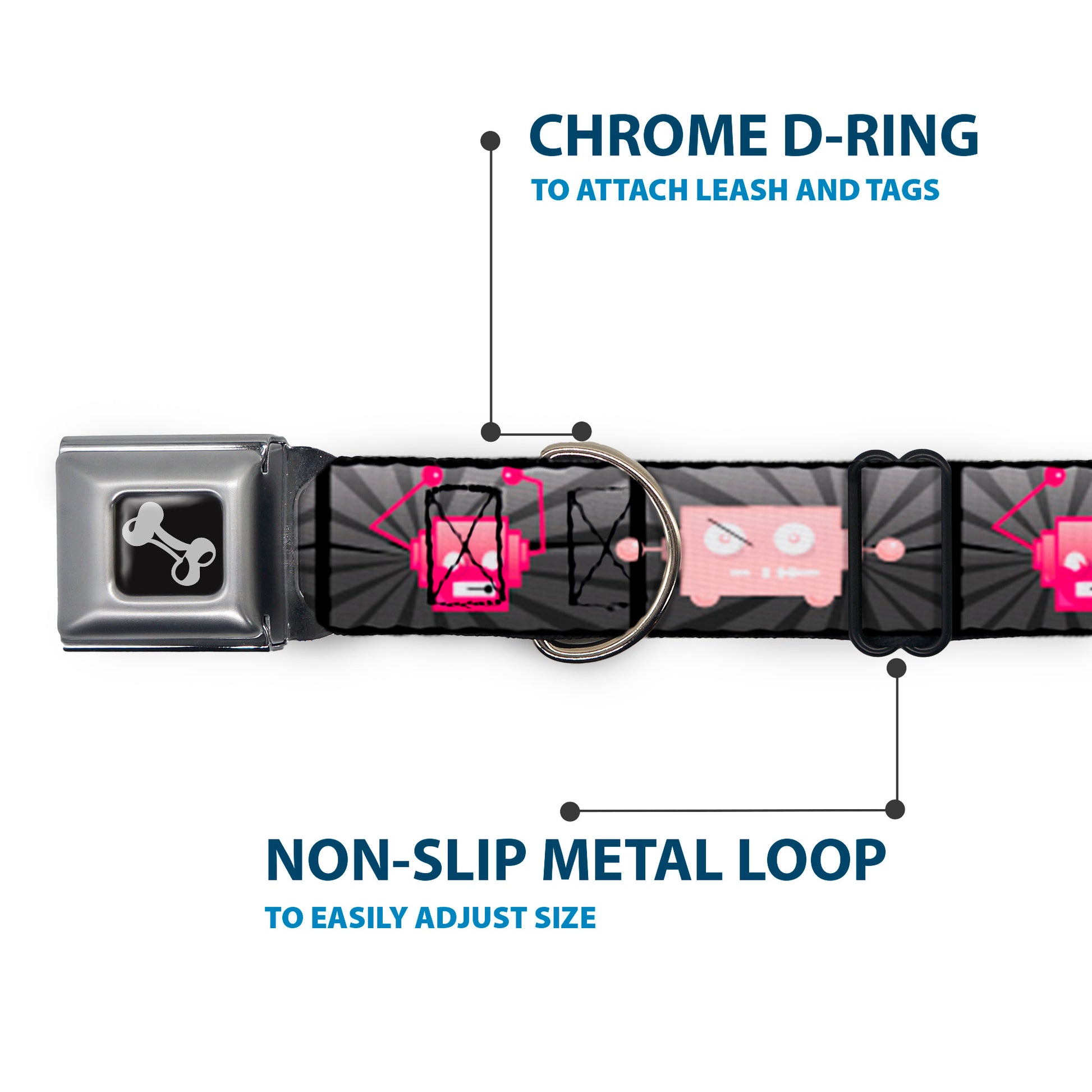 Dog Bone Seatbelt Buckle Collar - Hot Beat Bot Pink Seatbelt Buckle Collars Buckle-Down