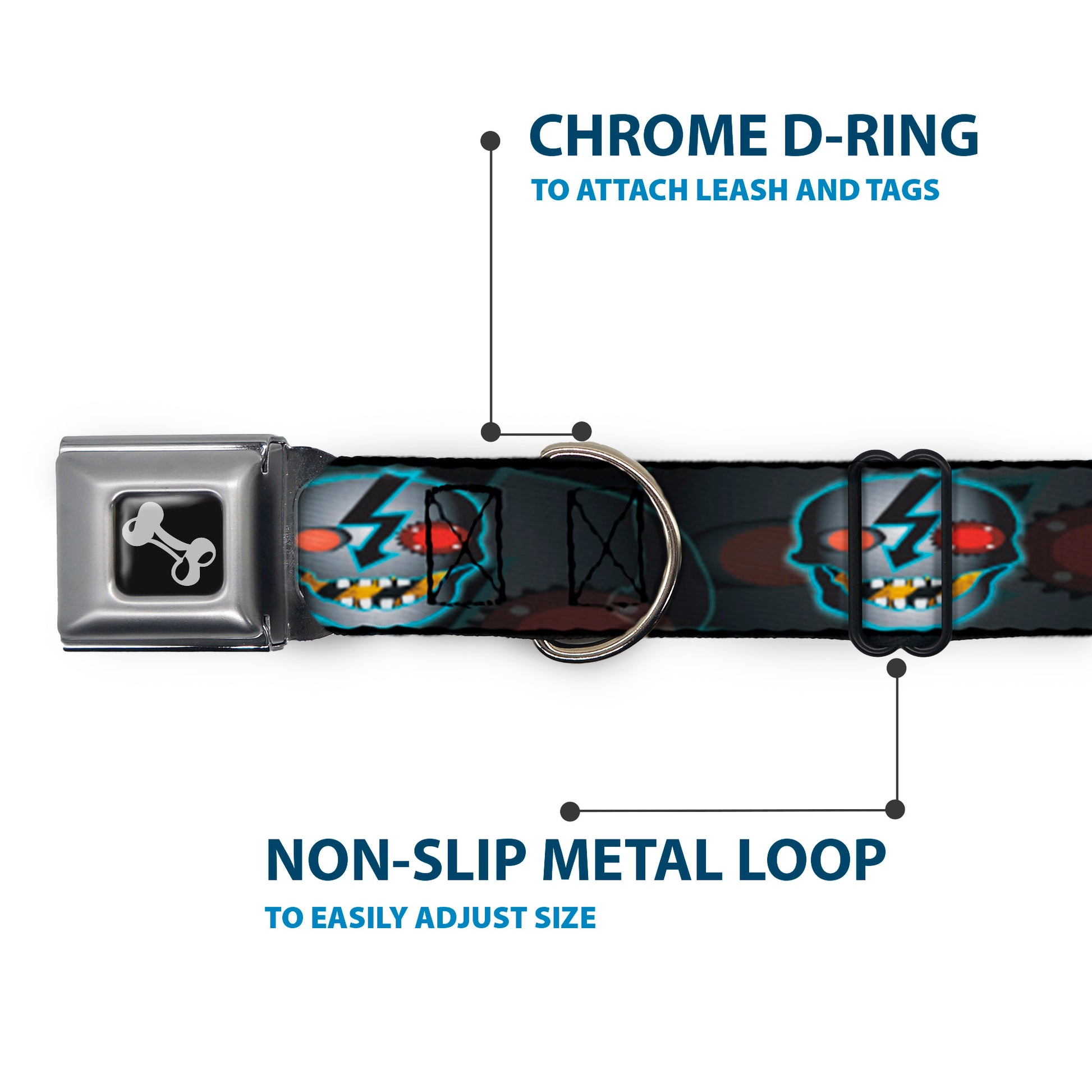 Dog Bone Seatbelt Buckle Collar - High Voltage Skull Seatbelt Buckle Collars Buckle-Down