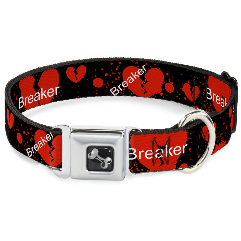 Dog Bone Seatbelt Buckle Collar - Heart Breaker Black/White/Red Seatbelt Buckle Collars Buckle-Down