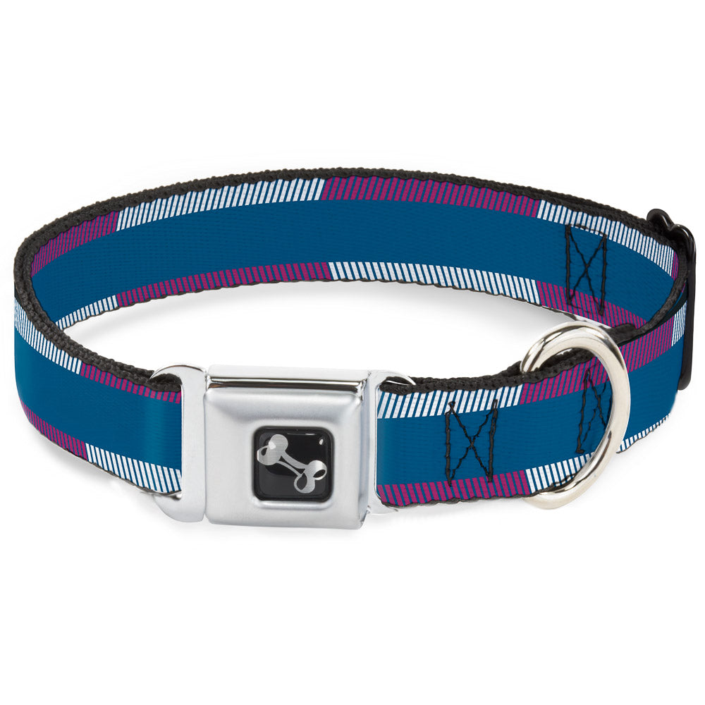 Dog Bone Seatbelt Buckle Collar - Hash Mark Stripe Turquoise/Fuchsia/White Seatbelt Buckle Collars Buckle-Down