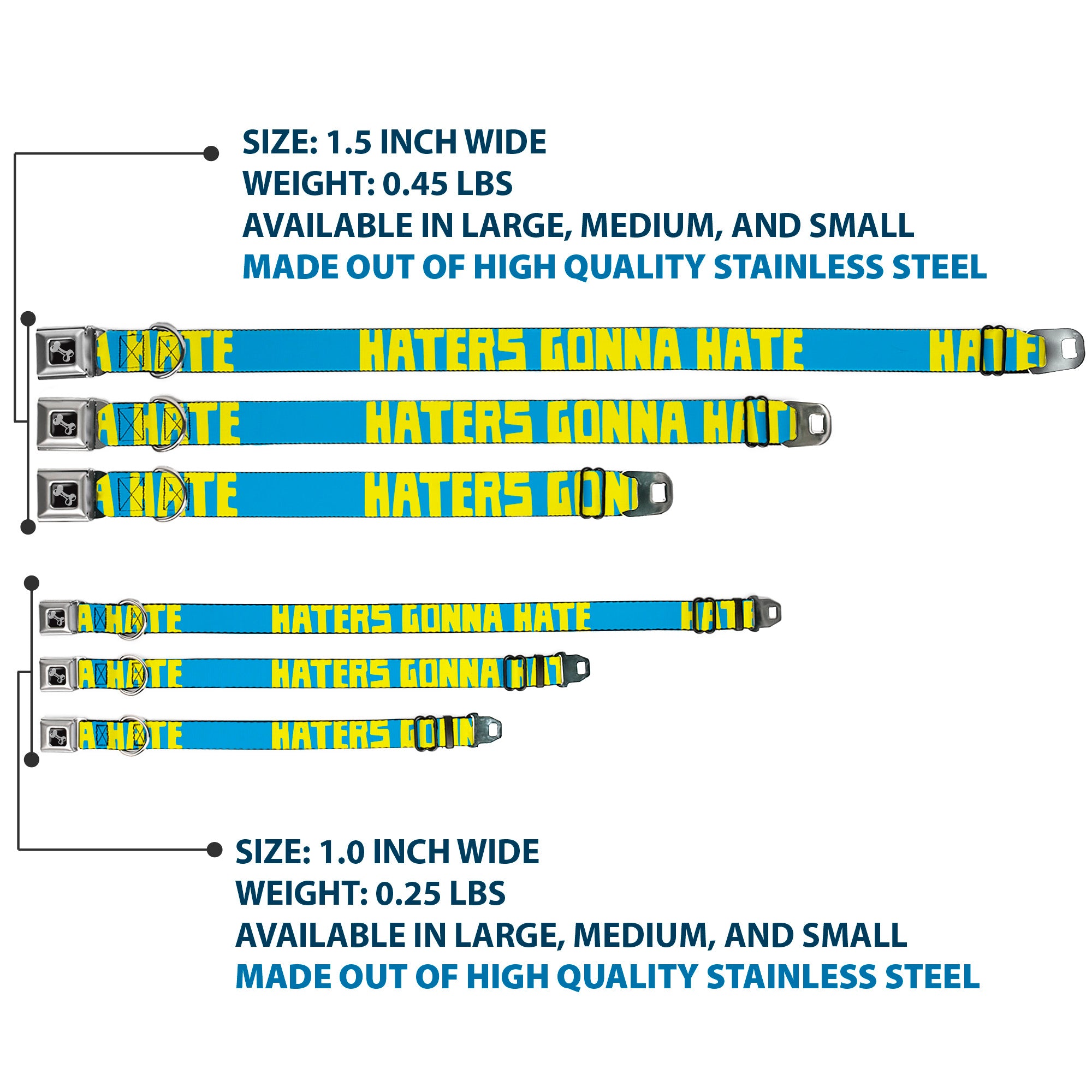 Dog Bone Seatbelt Buckle Collar - HATERS GONNA HATE Turquoise/Yellow Seatbelt Buckle Collars Buckle-Down