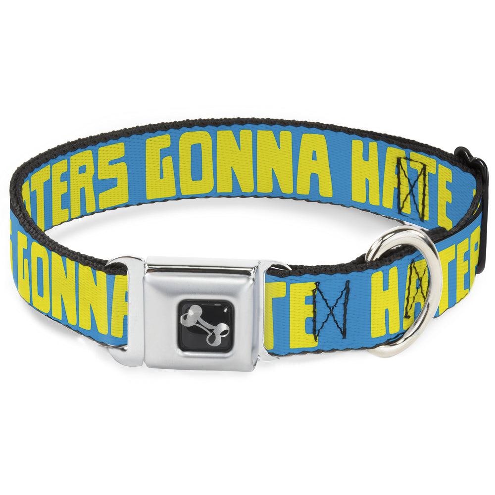 Dog Bone Seatbelt Buckle Collar - HATERS GONNA HATE Turquoise/Yellow Seatbelt Buckle Collars Buckle-Down