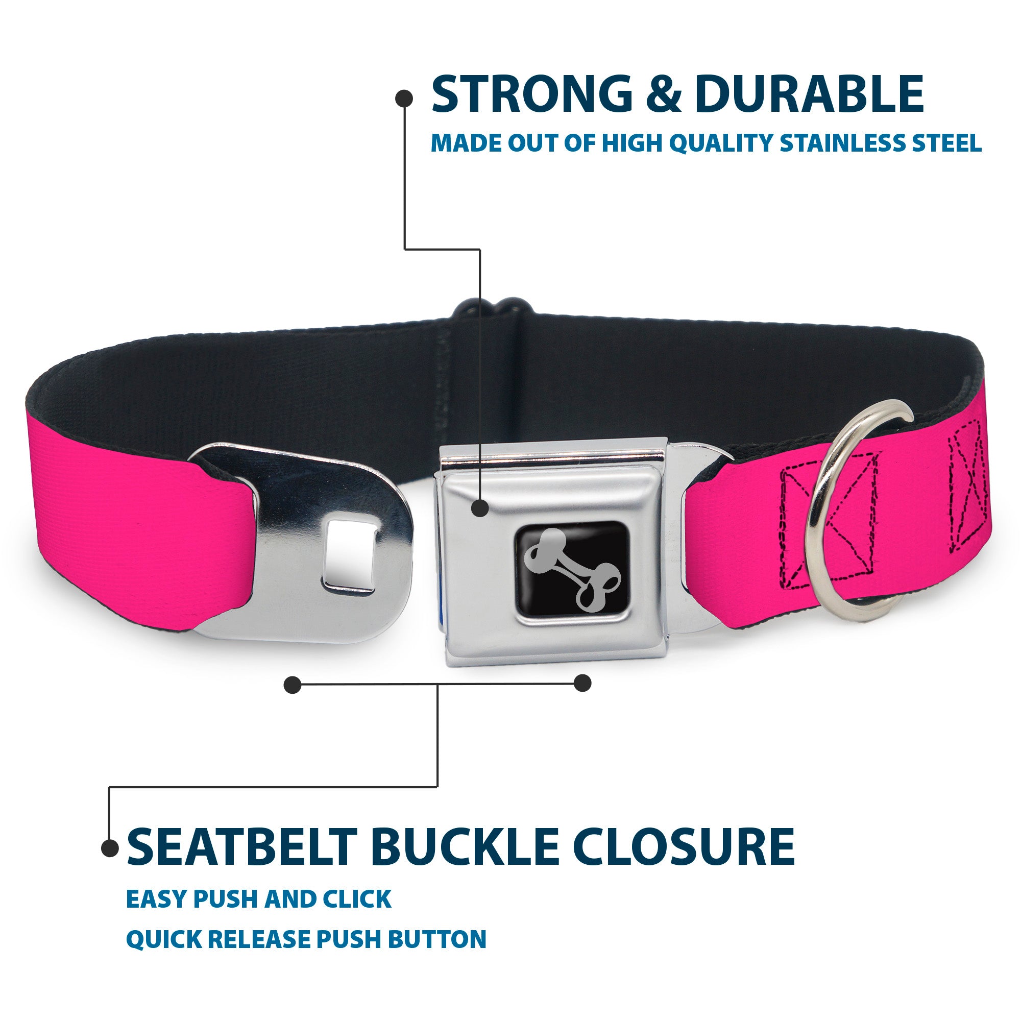 Dog Bone Seatbelt Buckle Collar - Hot Pink Seatbelt Buckle Collars Buckle-Down