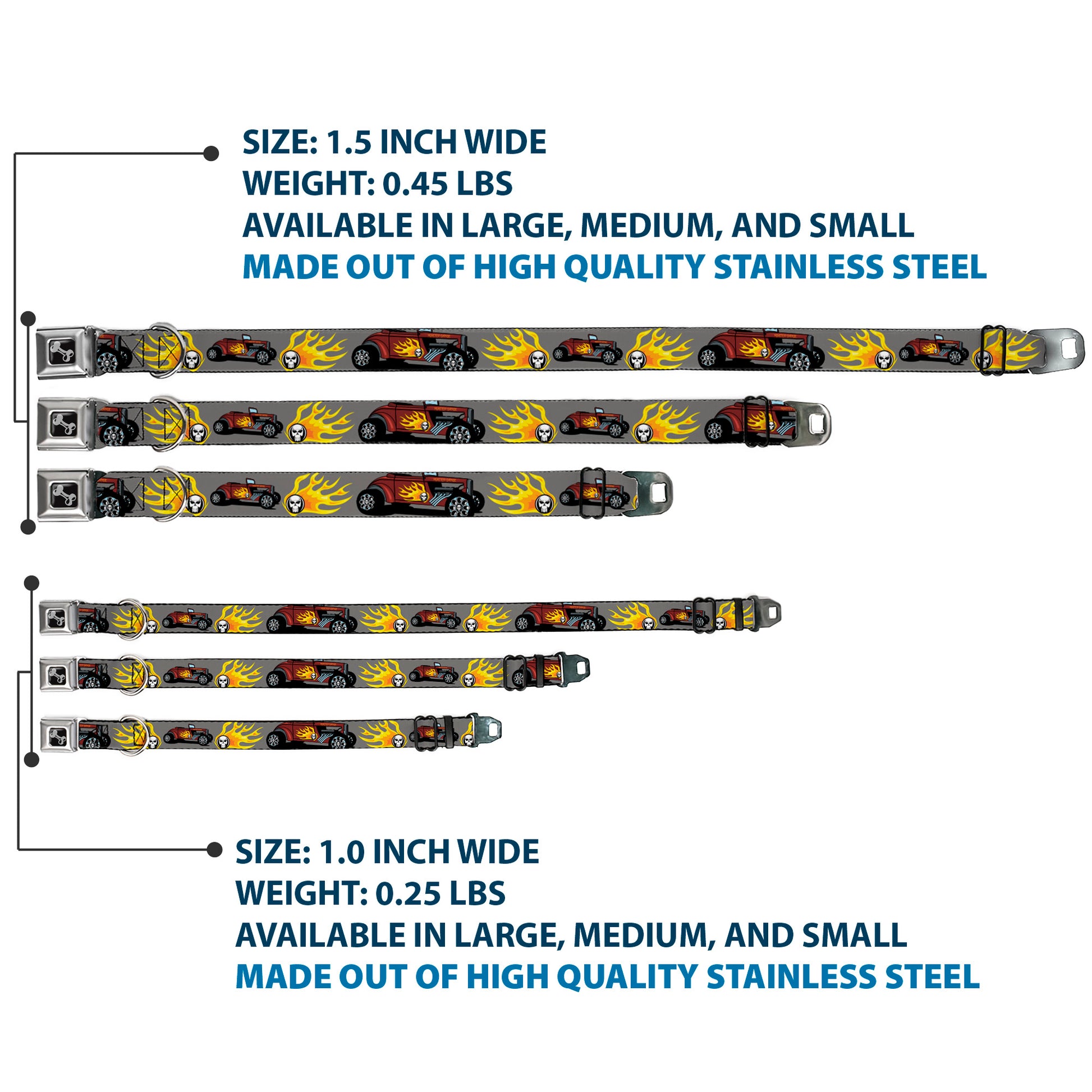 Dog Bone Seatbelt Buckle Collar - Hot Rod w/Flame Skull Seatbelt Buckle Collars Buckle-Down