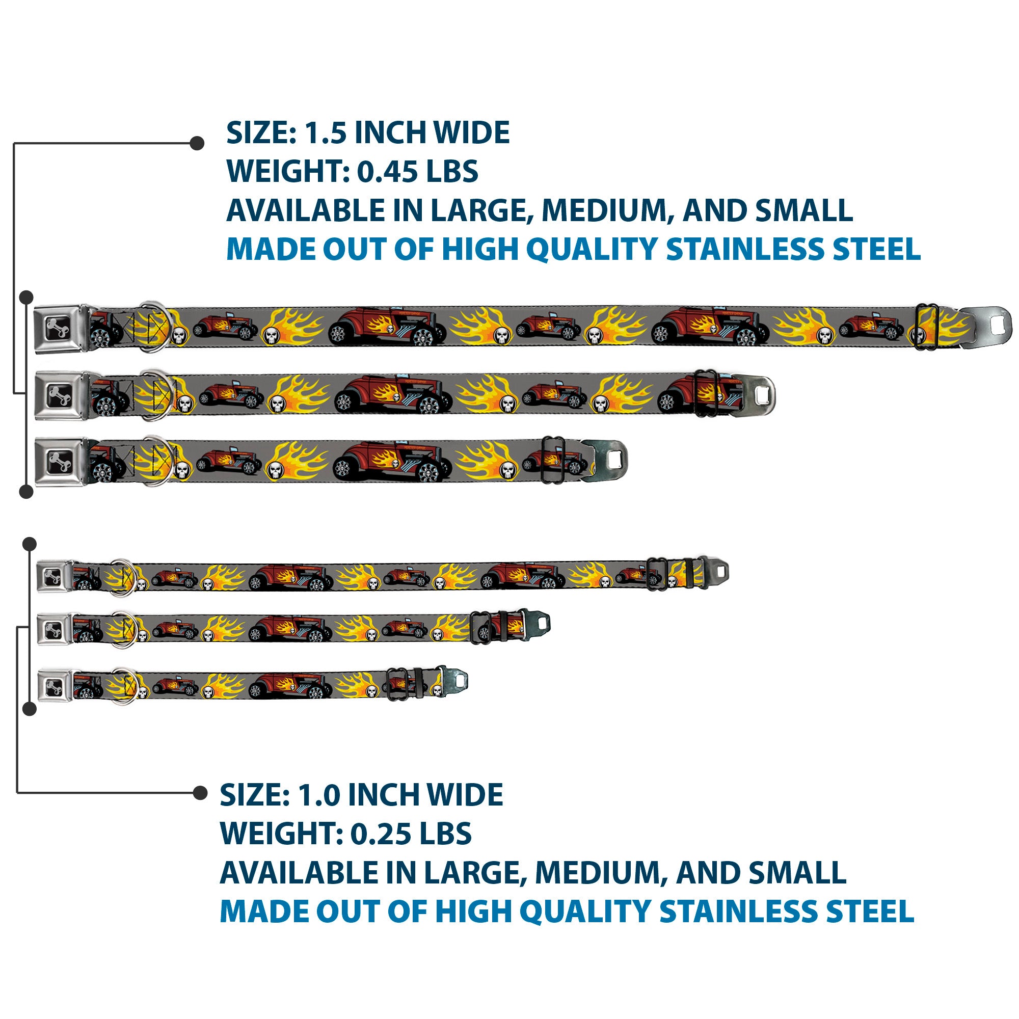 Dog Bone Seatbelt Buckle Collar - Hot Rod w/Flame Skull Seatbelt Buckle Collars Buckle-Down