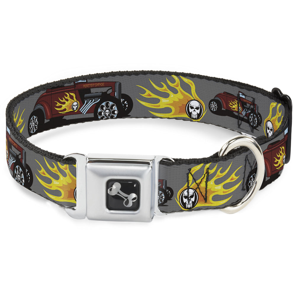 Dog Bone Seatbelt Buckle Collar - Hot Rod w/Flame Skull Seatbelt Buckle Collars Buckle-Down