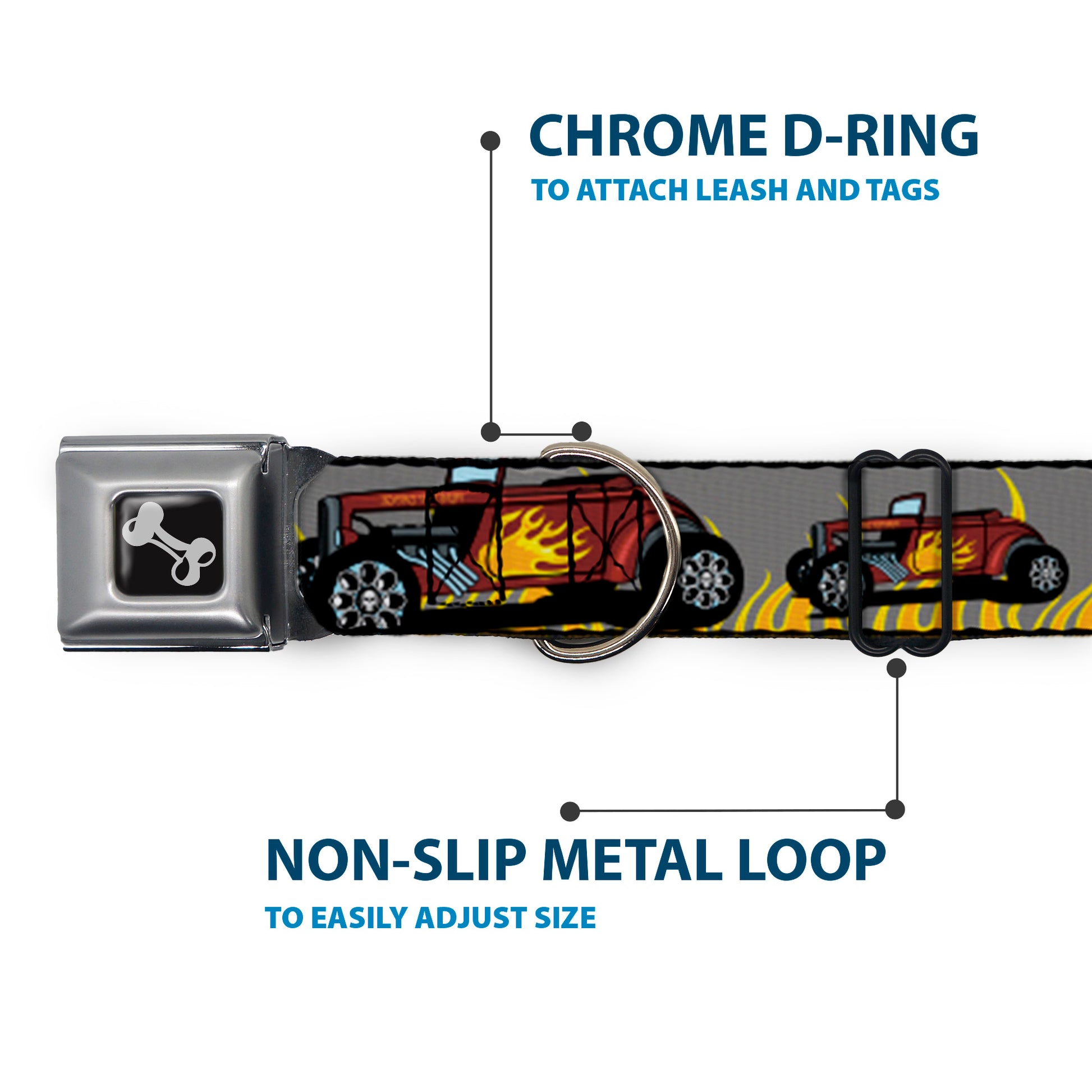 Dog Bone Seatbelt Buckle Collar - Hot Rod w/Flames Seatbelt Buckle Collars Buckle-Down