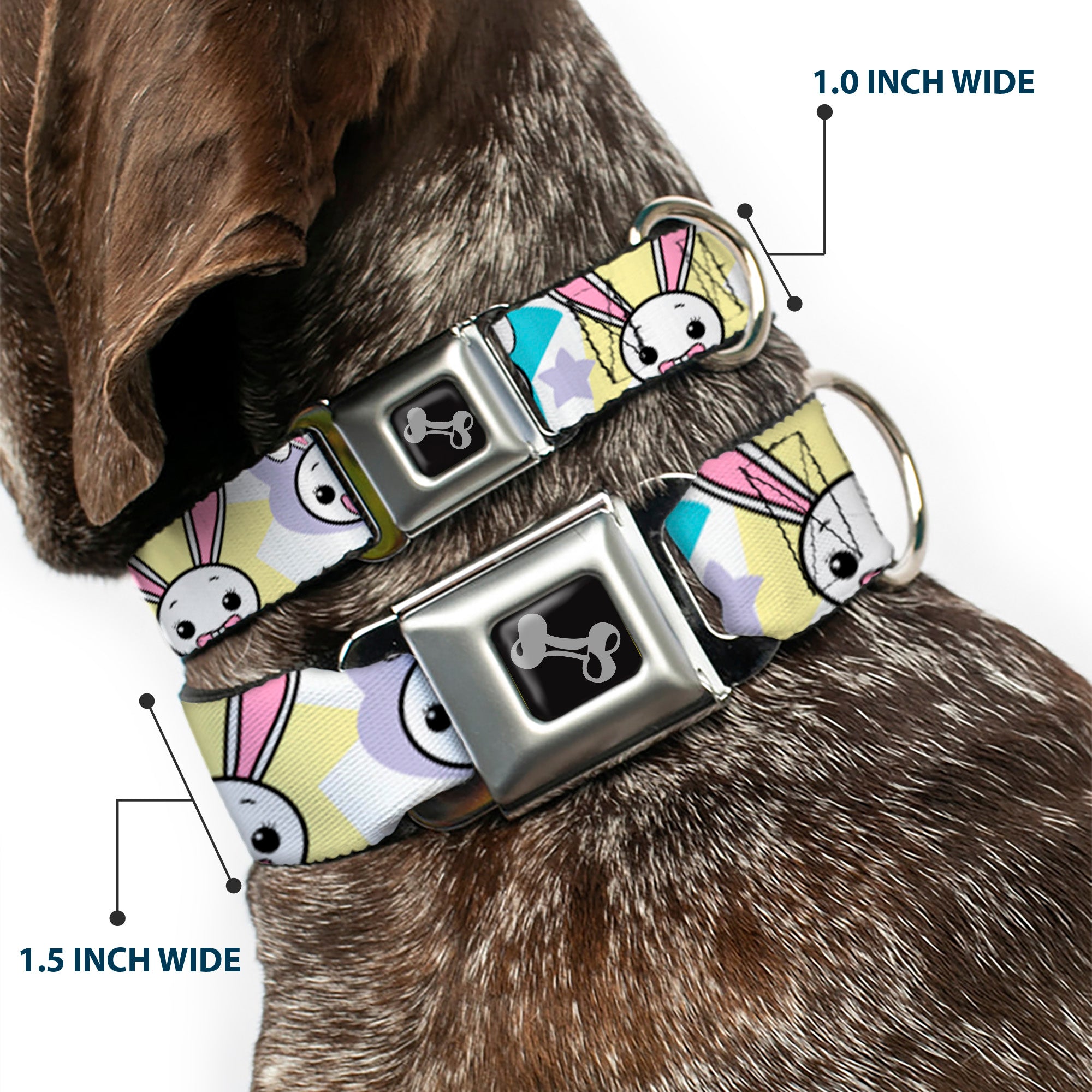 Dog Bone Seatbelt Buckle Collar - Happy/Sad Bunnies & Stars White/Pastel Seatbelt Buckle Collars Buckle-Down