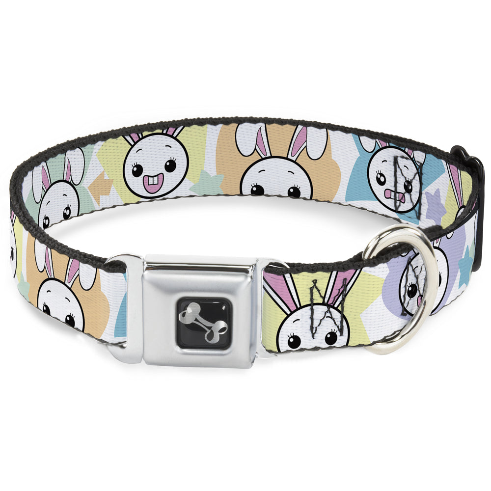 Dog Bone Seatbelt Buckle Collar - Happy/Sad Bunnies & Stars White/Pastel Seatbelt Buckle Collars Buckle-Down