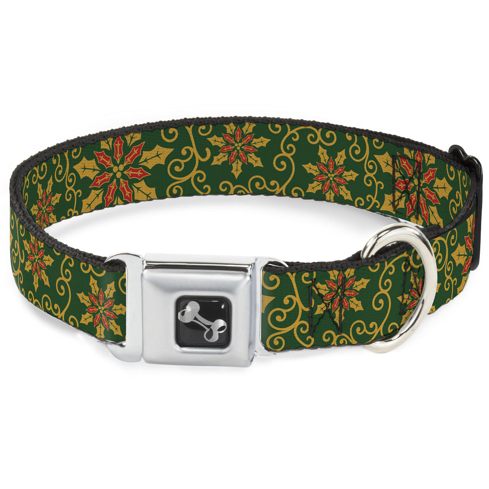 Dog Bone Seatbelt Buckle Collar - Holiday Holly Green/Gold/Red Seatbelt Buckle Collars Buckle-Down