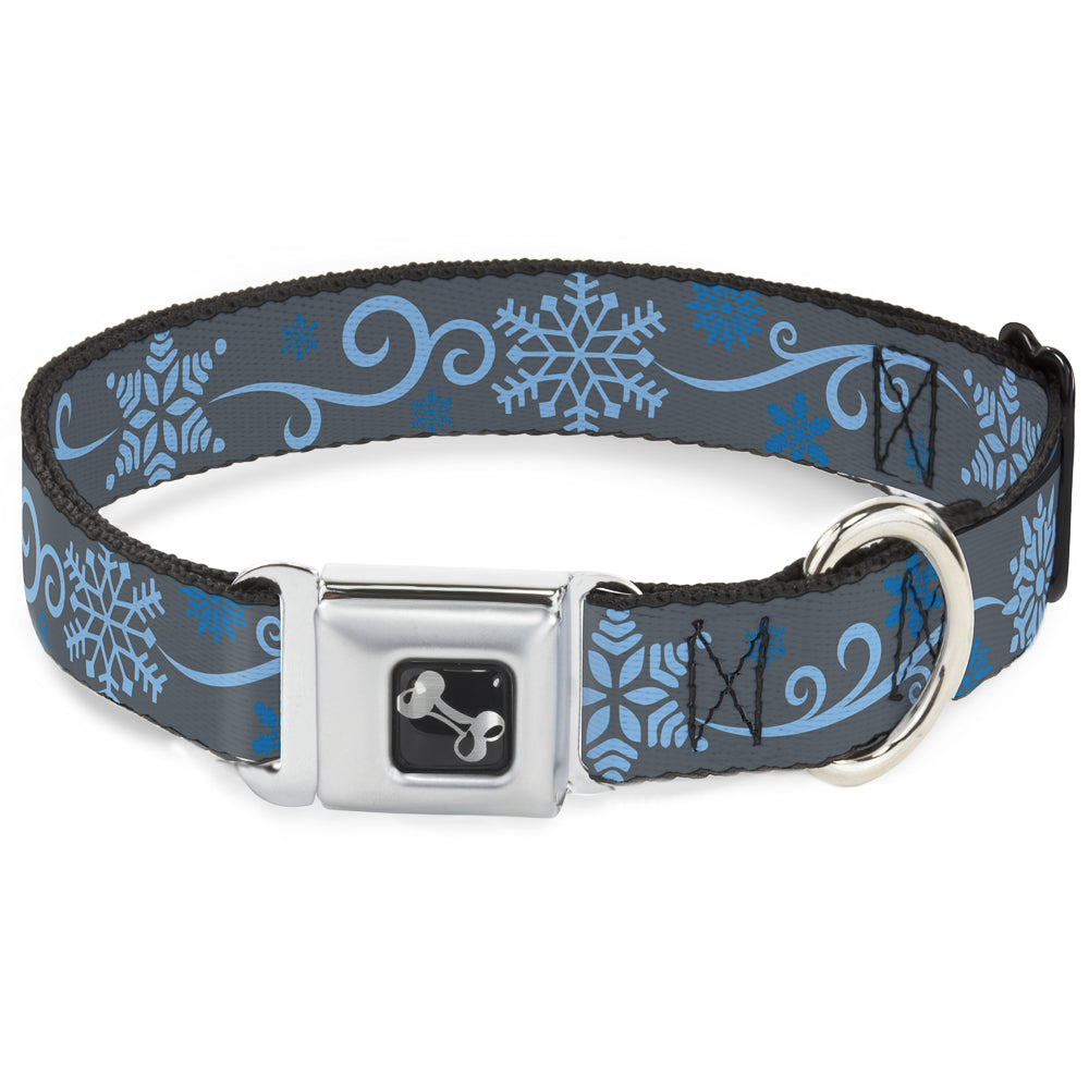 Dog Bone Seatbelt Buckle Collar - Holiday Snowflakes Gray/Blue Seatbelt Buckle Collars Buckle-Down