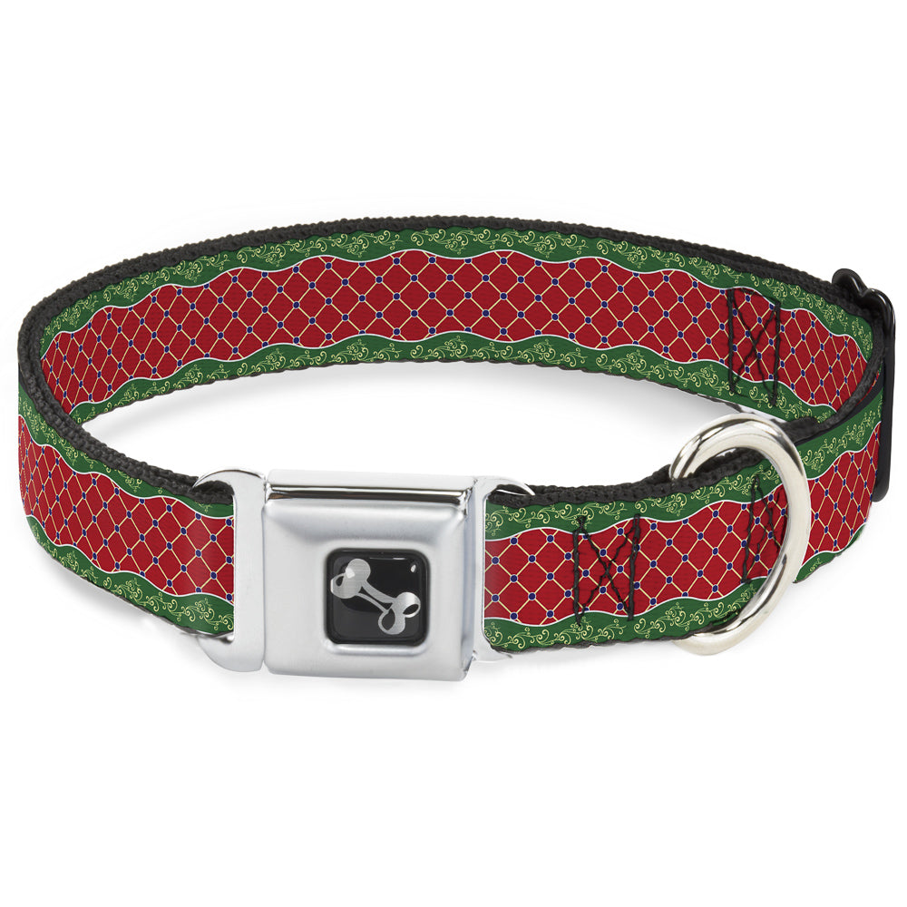 Dog Bone Seatbelt Buckle Collar - Holiday Trim Stripe Green/Red Seatbelt Buckle Collars Buckle-Down