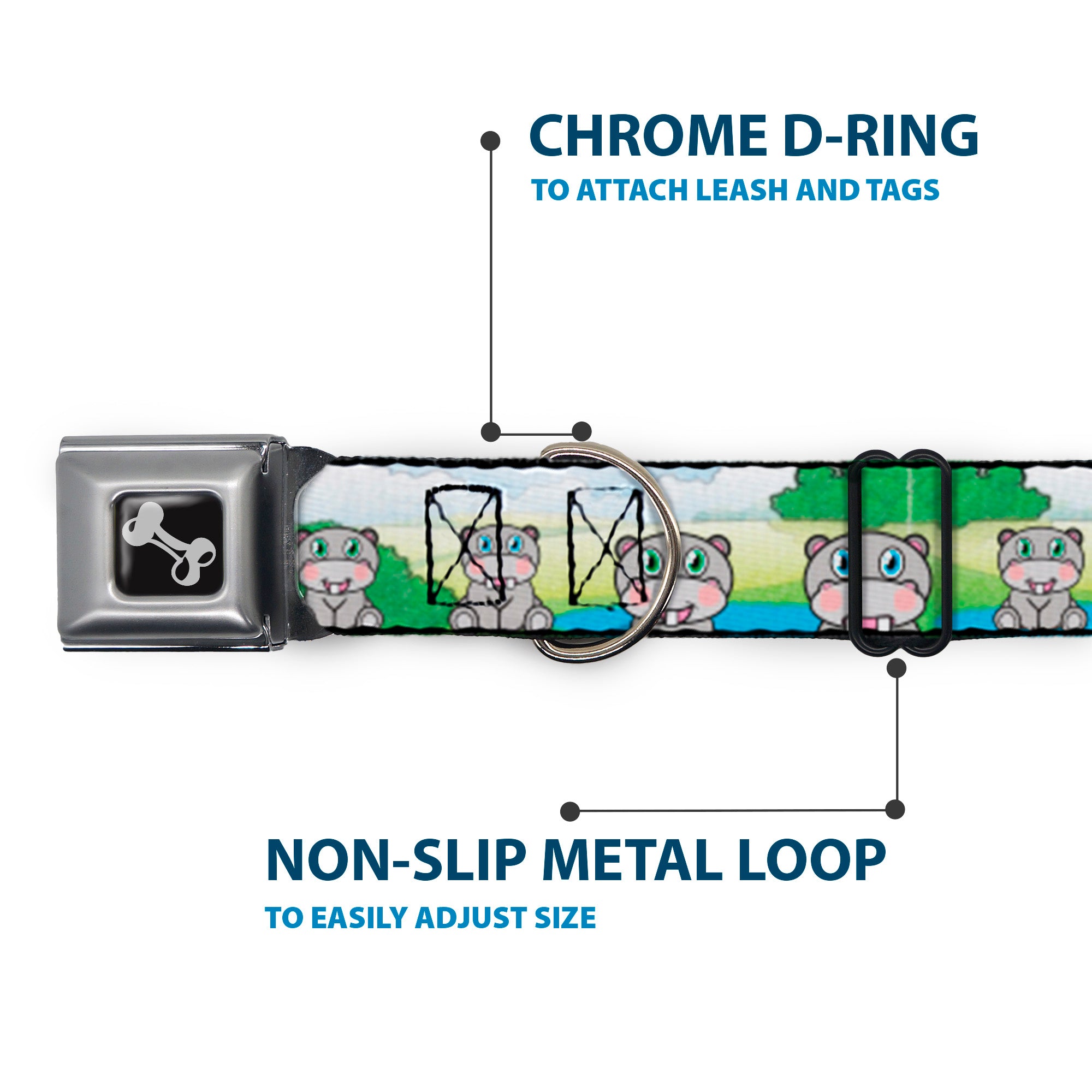 Dog Bone Seatbelt Buckle Collar - Hippo Cartoon Seatbelt Buckle Collars Buckle-Down