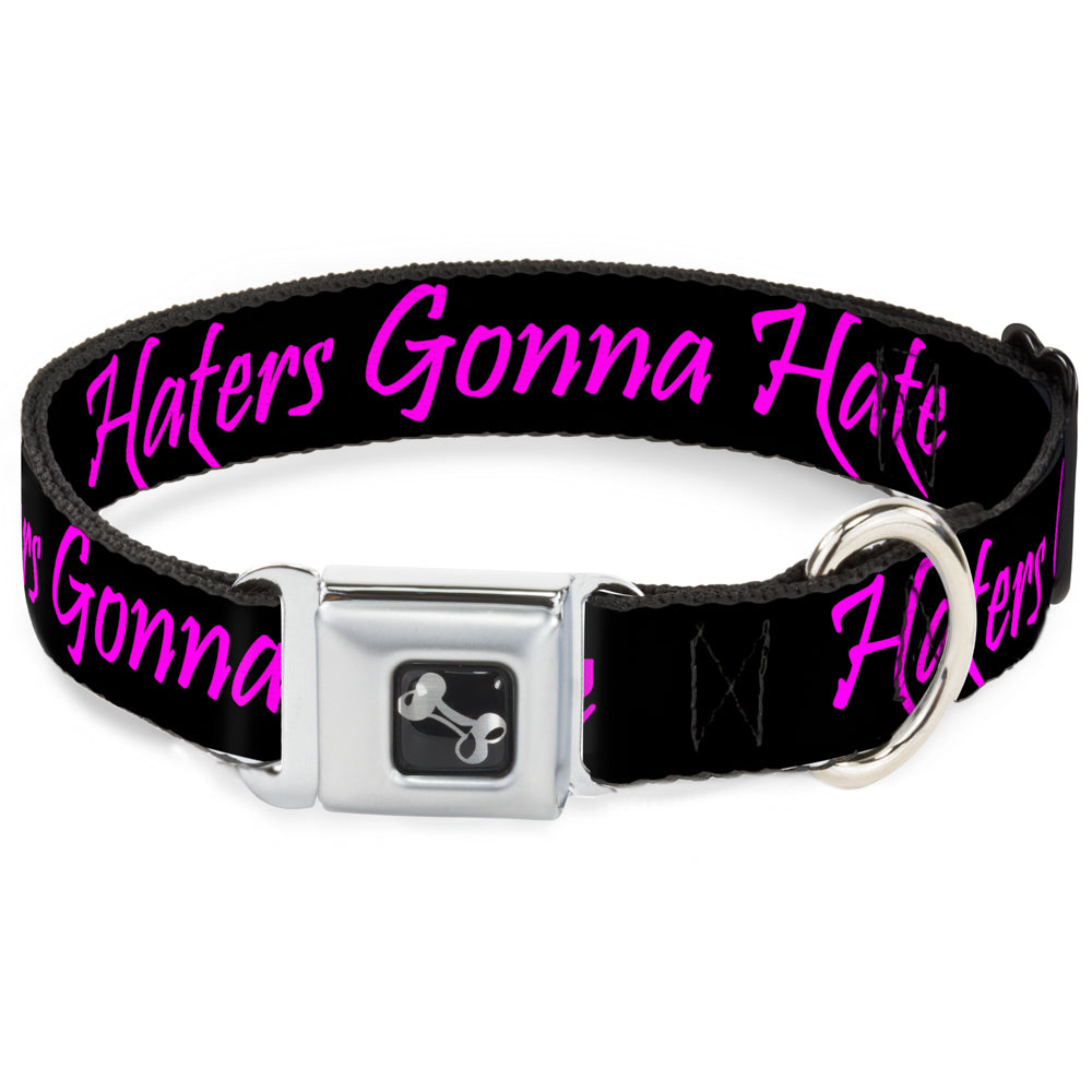 Dog Bone Seatbelt Buckle Collar - Haters Gonna Hate w/Gem Black/Fuchsia Seatbelt Buckle Collars Buckle-Down