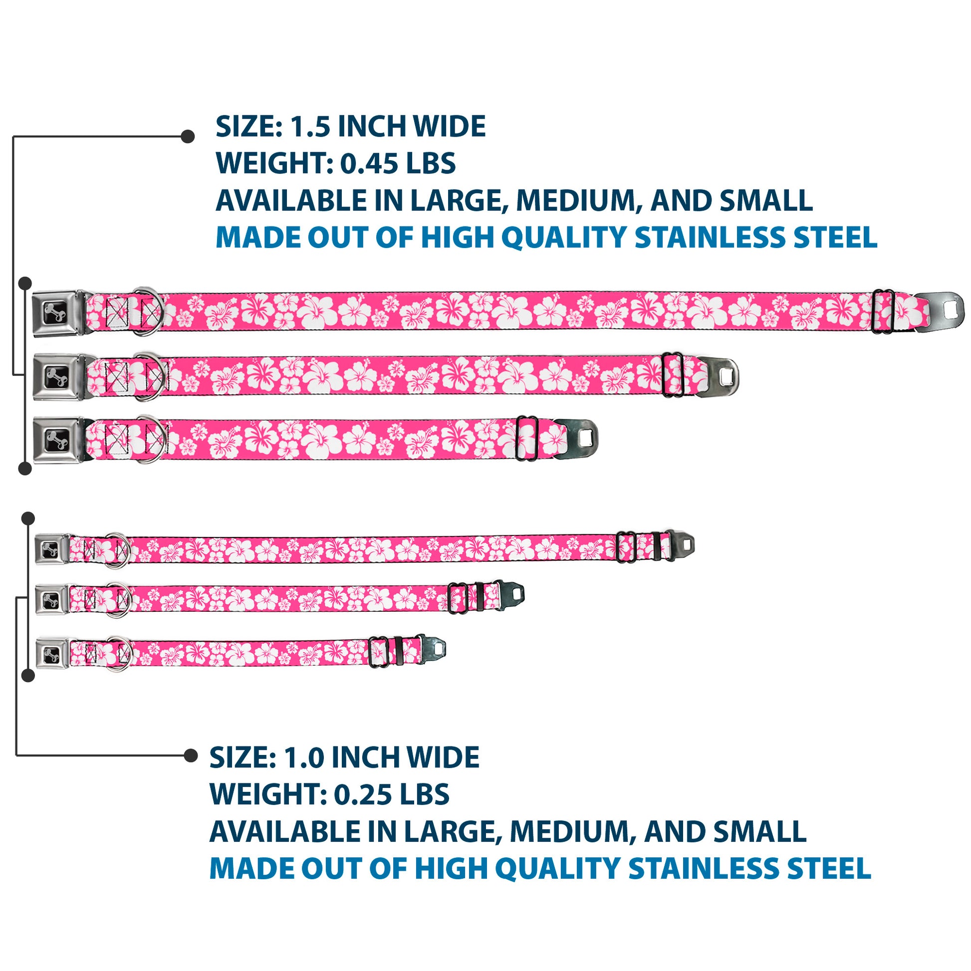 Dog Bone Seatbelt Buckle Collar - Hibiscus Neon Pink/White Seatbelt Buckle Collars Buckle-Down