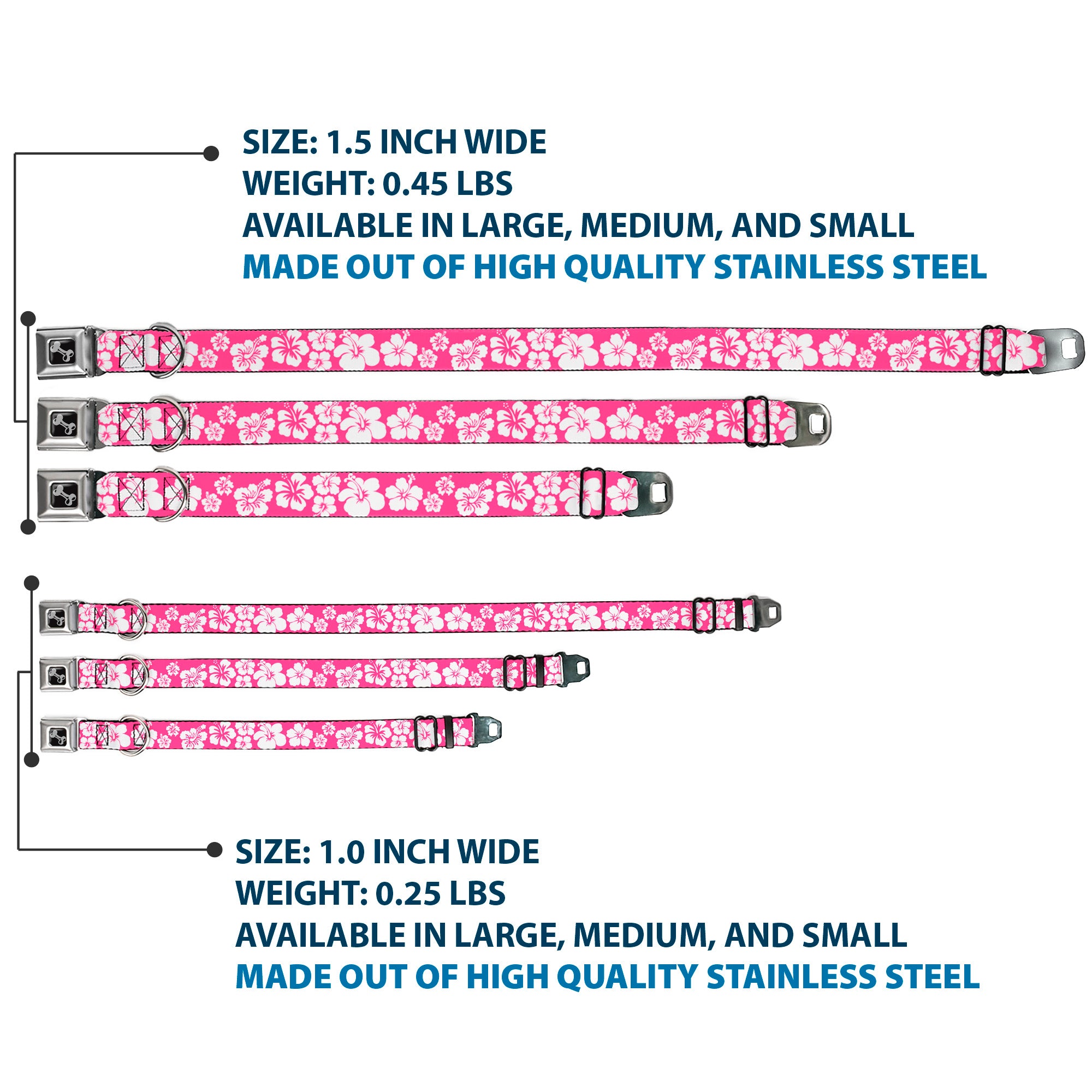 Dog Bone Seatbelt Buckle Collar - Hibiscus Neon Pink/White Seatbelt Buckle Collars Buckle-Down