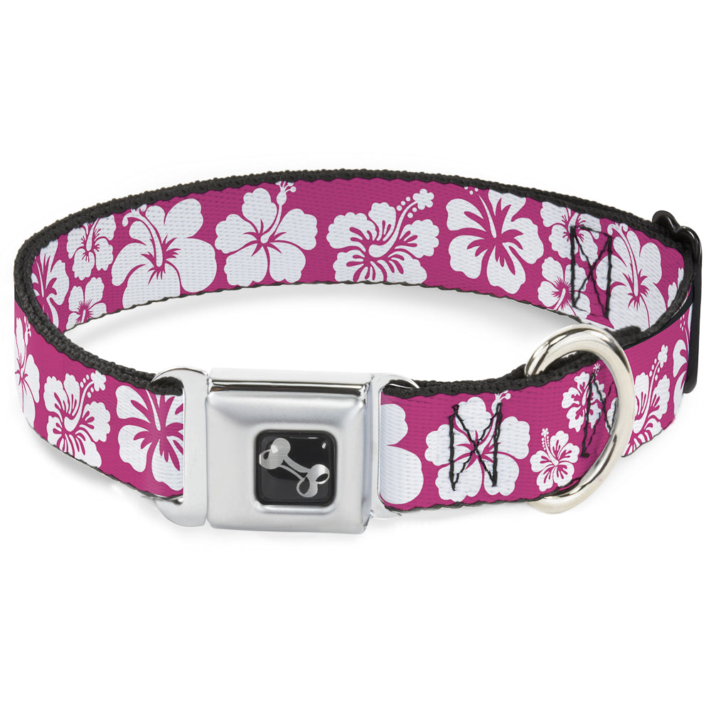 Dog Bone Seatbelt Buckle Collar - Hibiscus Neon Pink/White Seatbelt Buckle Collars Buckle-Down