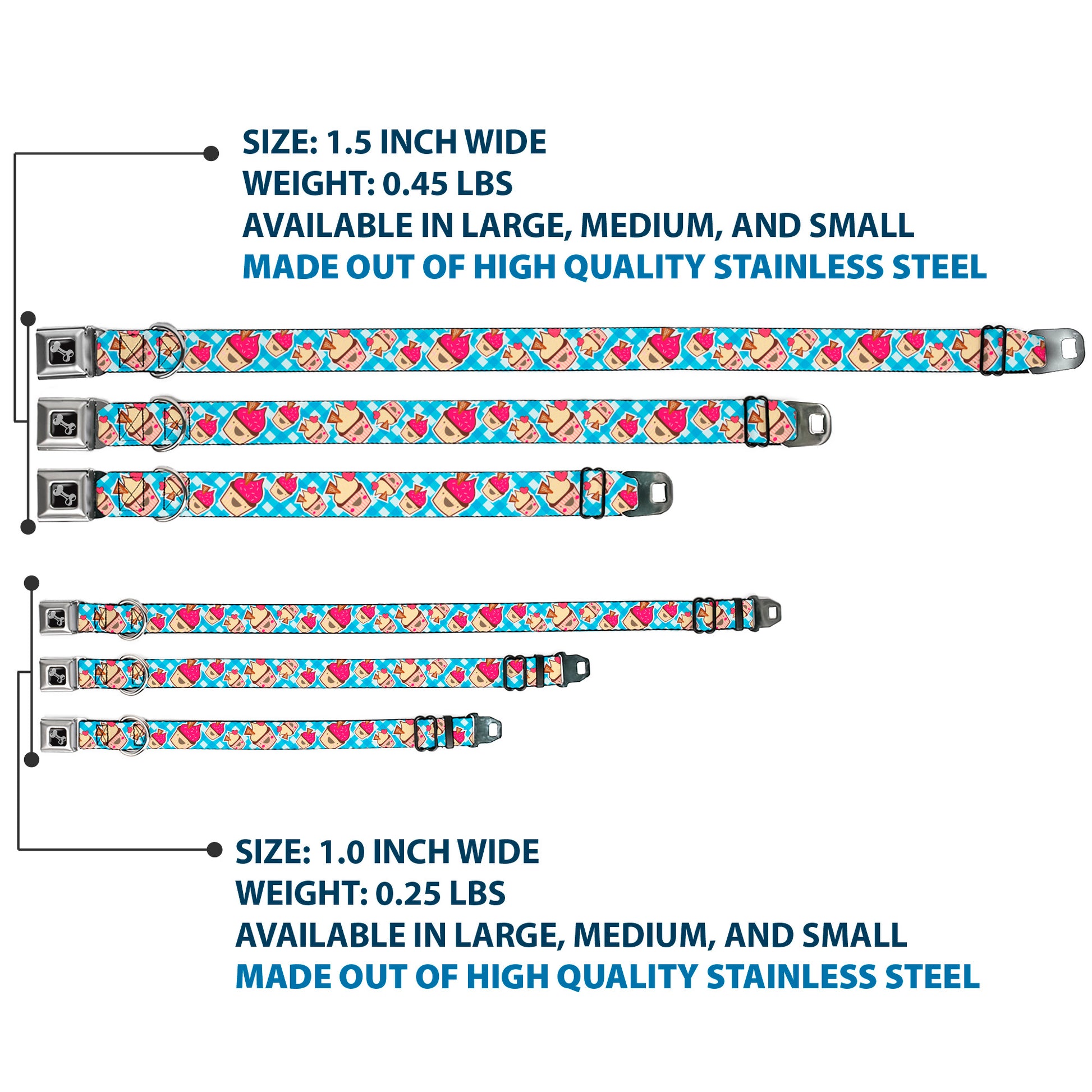 Dog Bone Seatbelt Buckle Collar - Happy Cupcakes Buffalo Plaid White/Blue Seatbelt Buckle Collars Buckle-Down