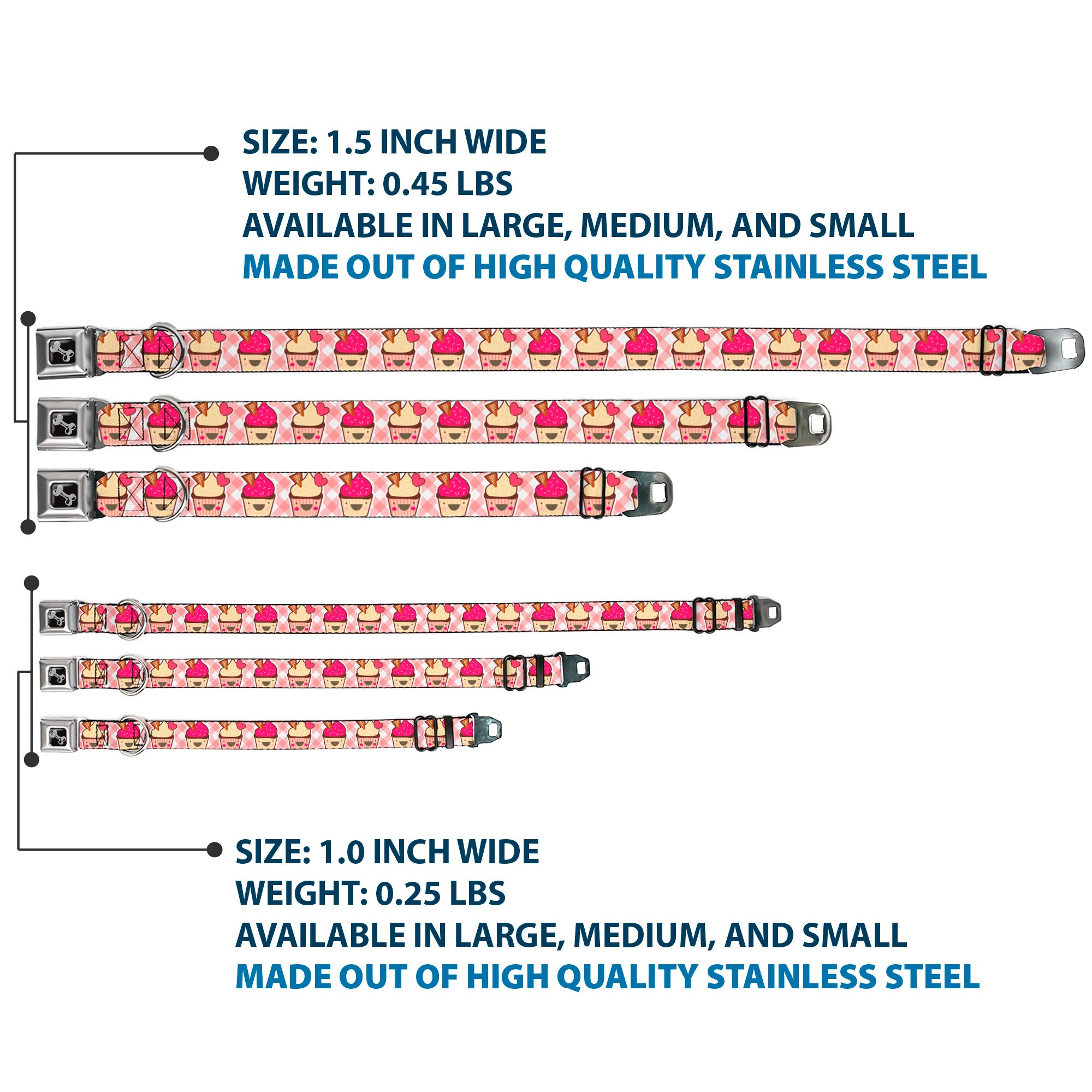 Dog Bone Seatbelt Buckle Collar - Happy Cupcakes Buffalo Plaid White/Pink Seatbelt Buckle Collars Buckle-Down