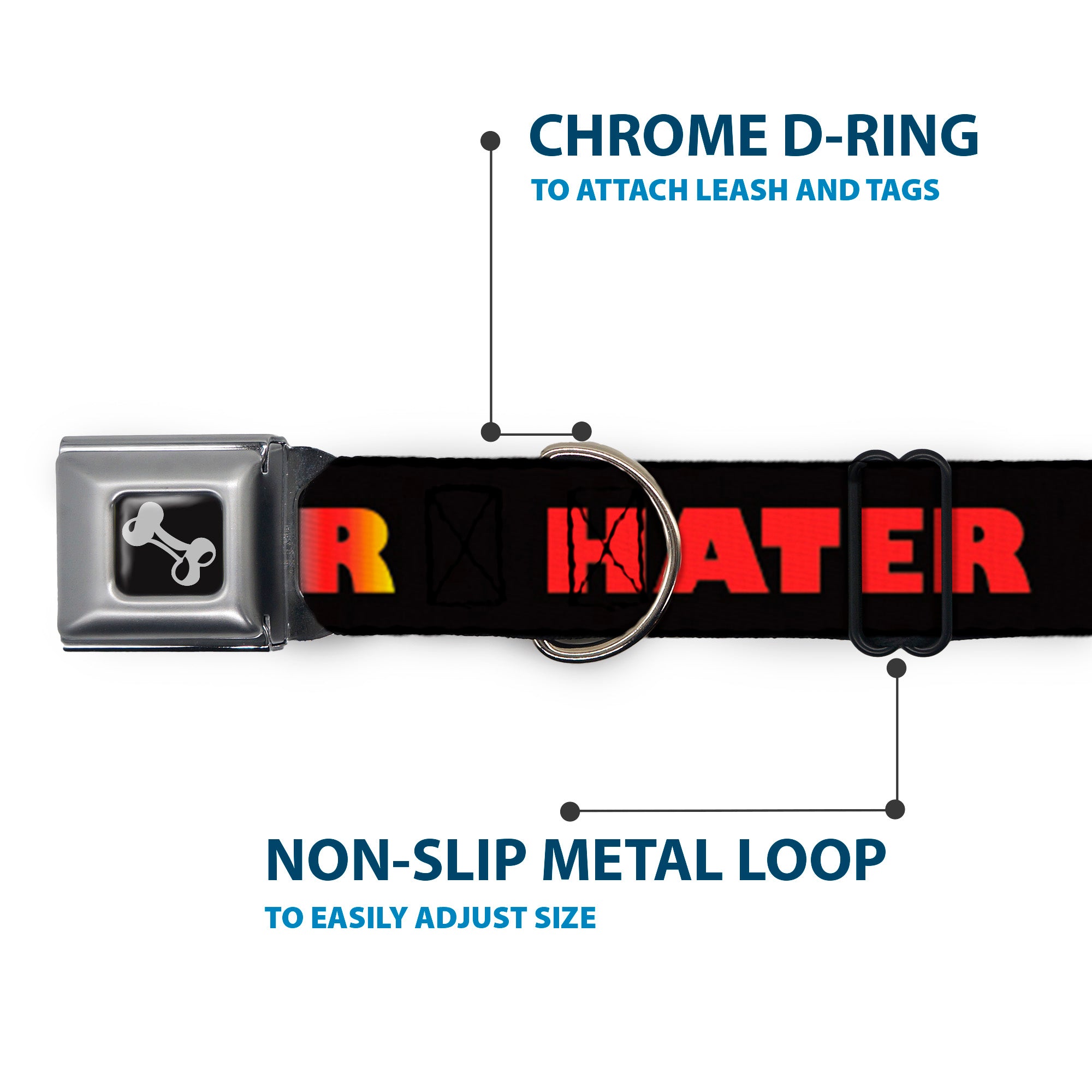 Dog Bone Seatbelt Buckle Collar - HATER Black/Red/Rainbow Fade Seatbelt Buckle Collars Buckle-Down