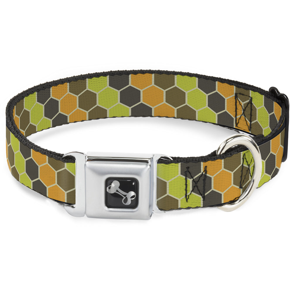 Dog Bone Seatbelt Buckle Collar - Honeycomb Greens/Orange Seatbelt Buckle Collars Buckle-Down