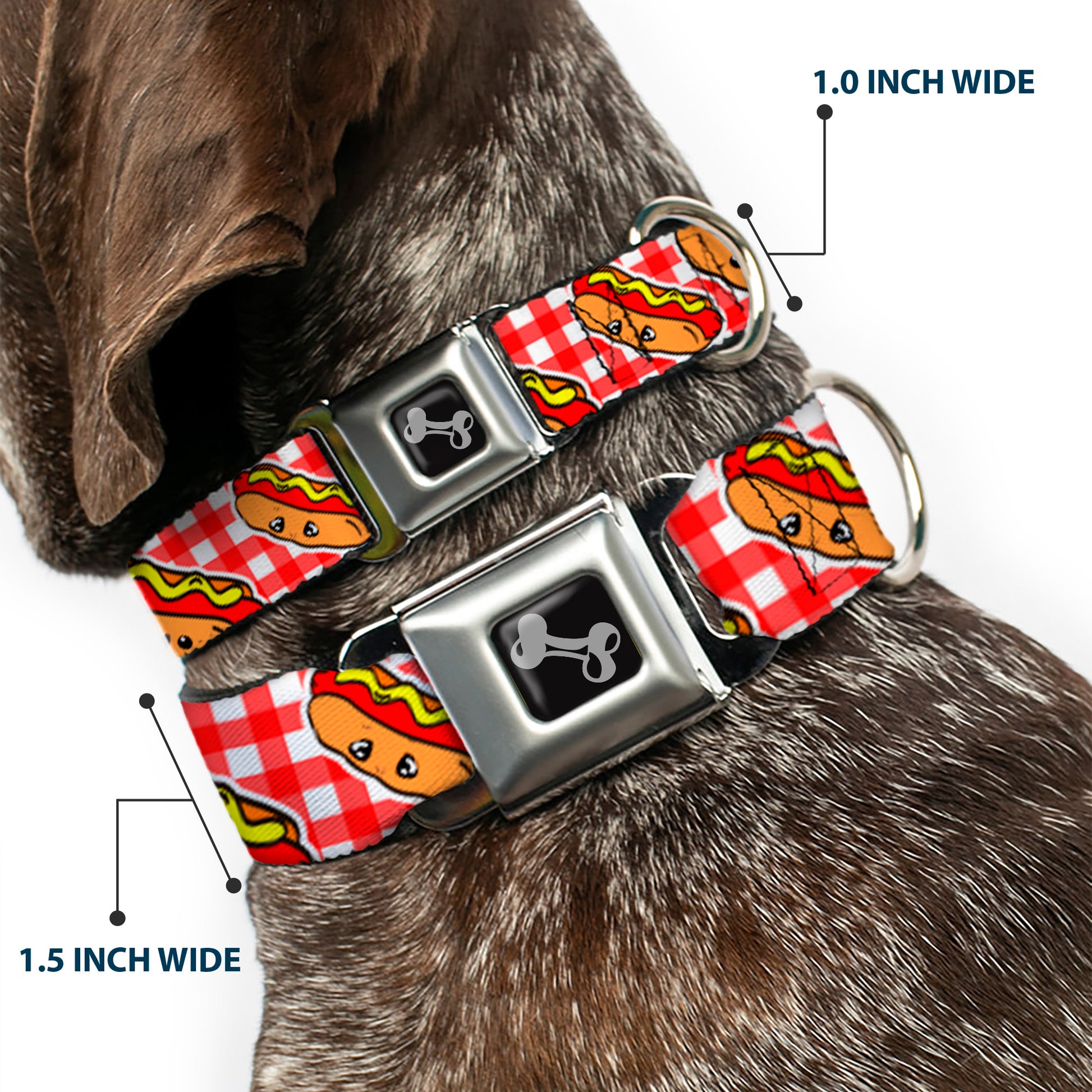 Dog Bone Seatbelt Buckle Collar - Hot Dogs Buffalo Plaid White/Red Seatbelt Buckle Collars Buckle-Down
